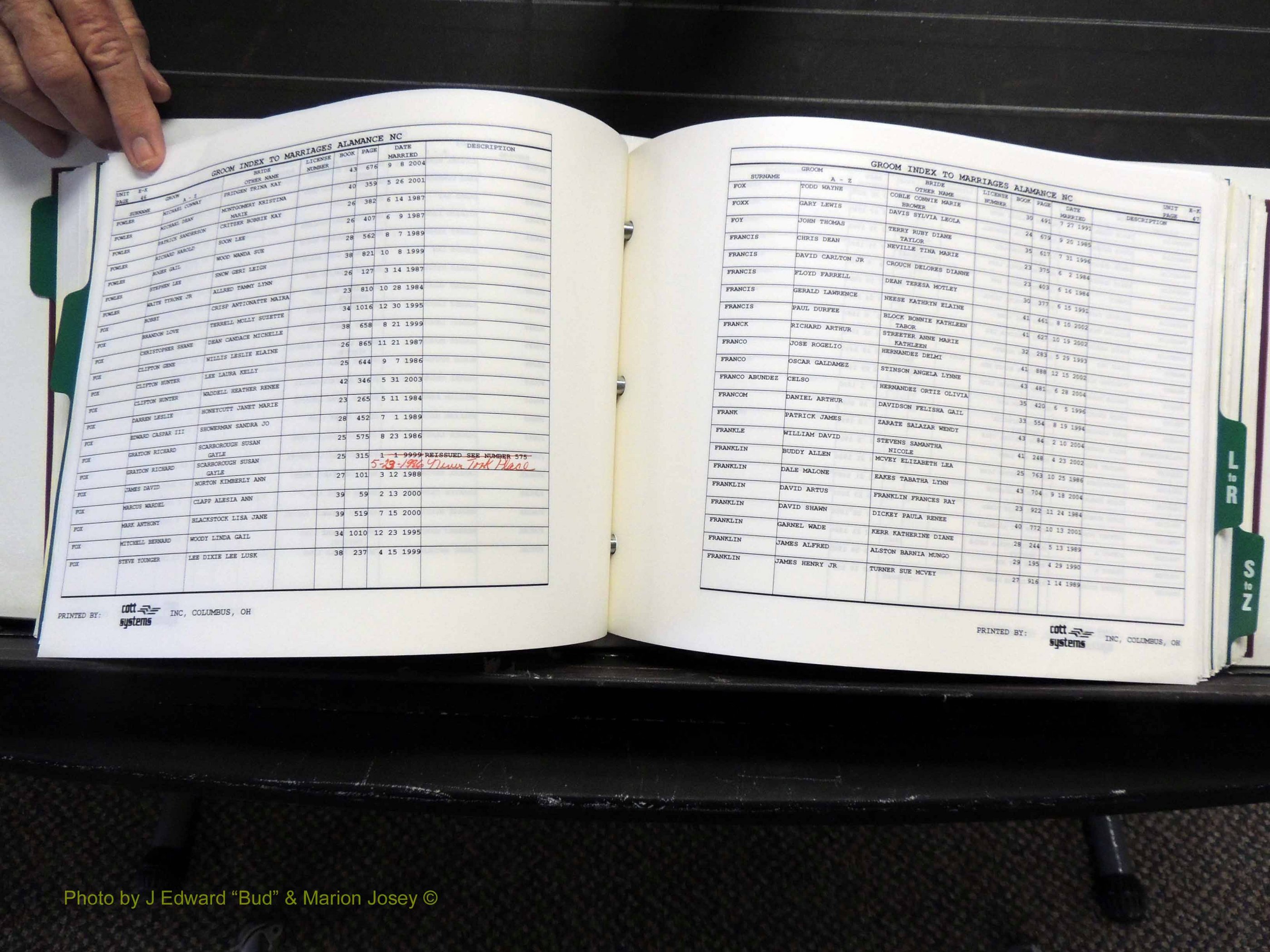 Alamance Co, NC, Marriages, Male Index, 1984-2004 (260).JPG