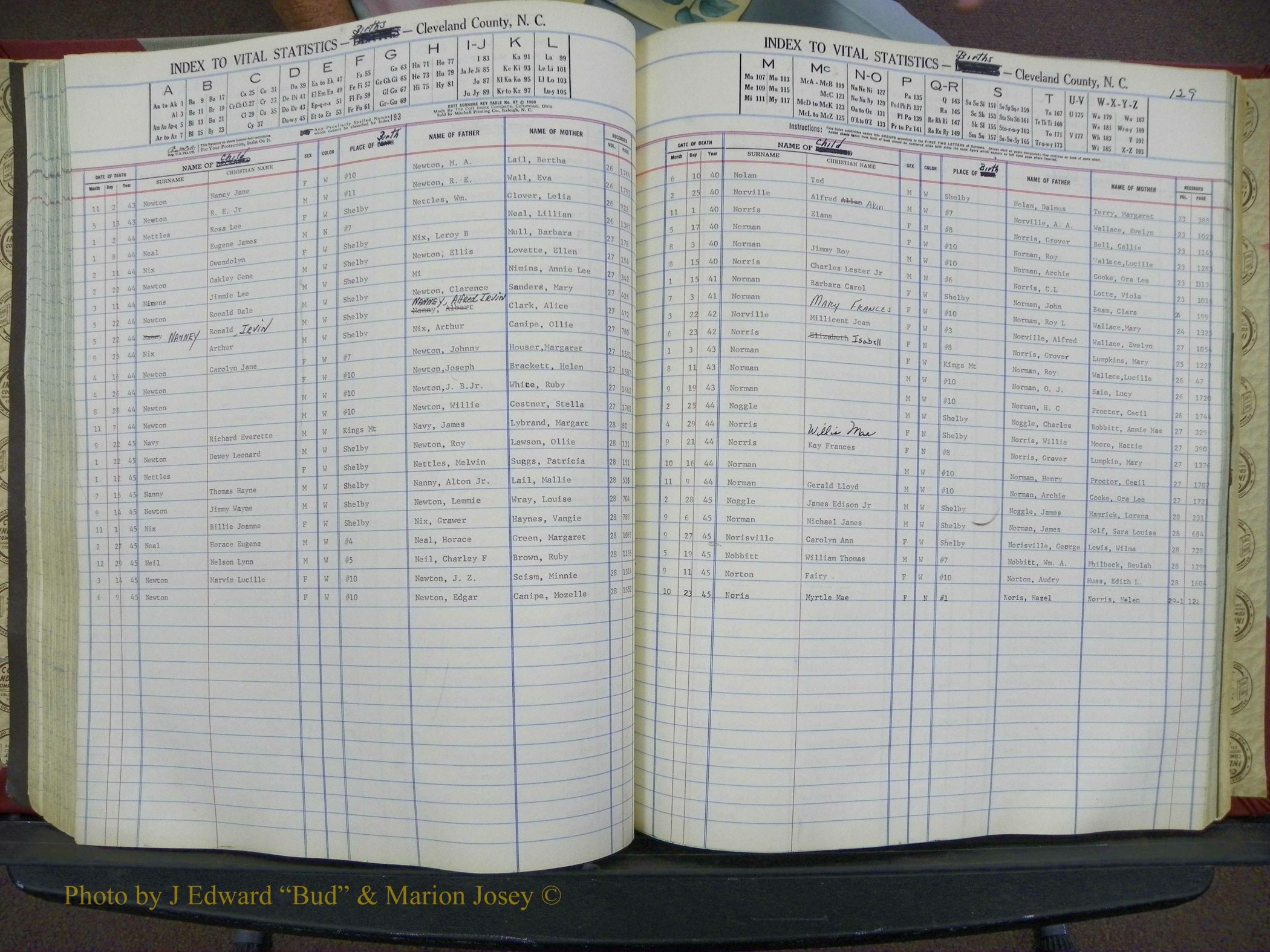 Cleveland Co, NC, Births, A-Z, 1940-1945 (121).JPG