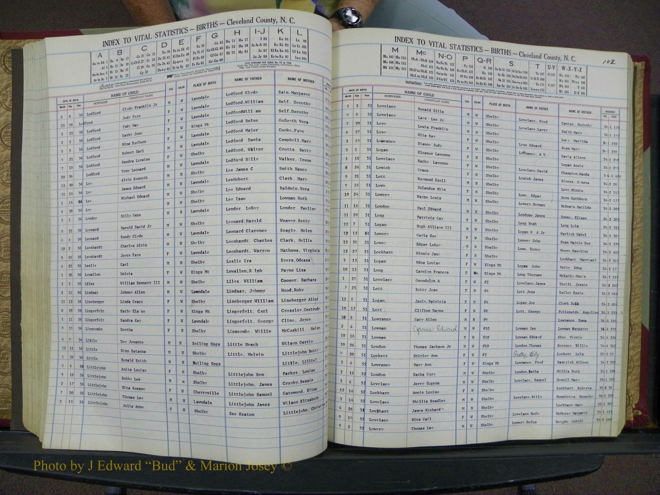 Cleveland Co, NC, Births, A-Z, 1951-1956 (122).JPG