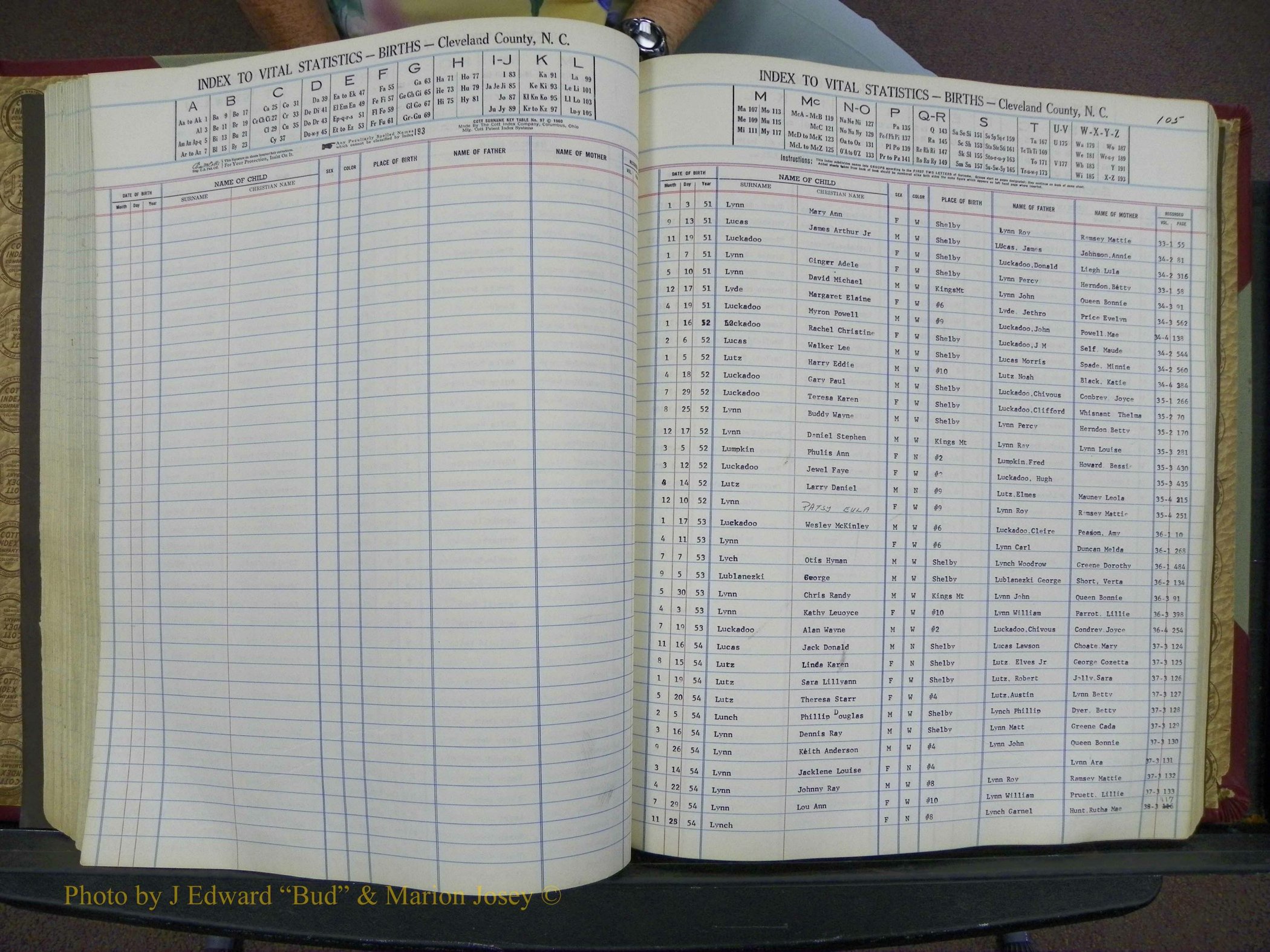Cleveland Co, NC, Births, A-Z, 1951-1956 (124).JPG