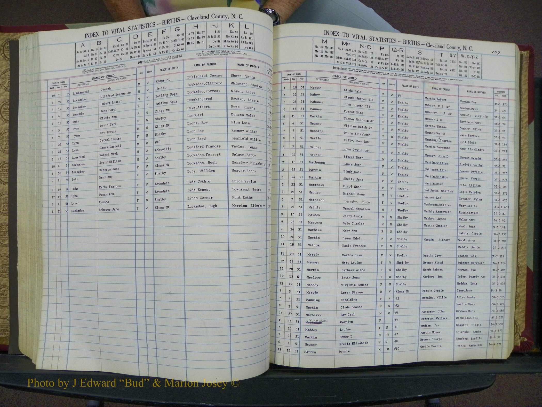 Cleveland Co, NC, Births, A-Z, 1951-1956 (126).JPG