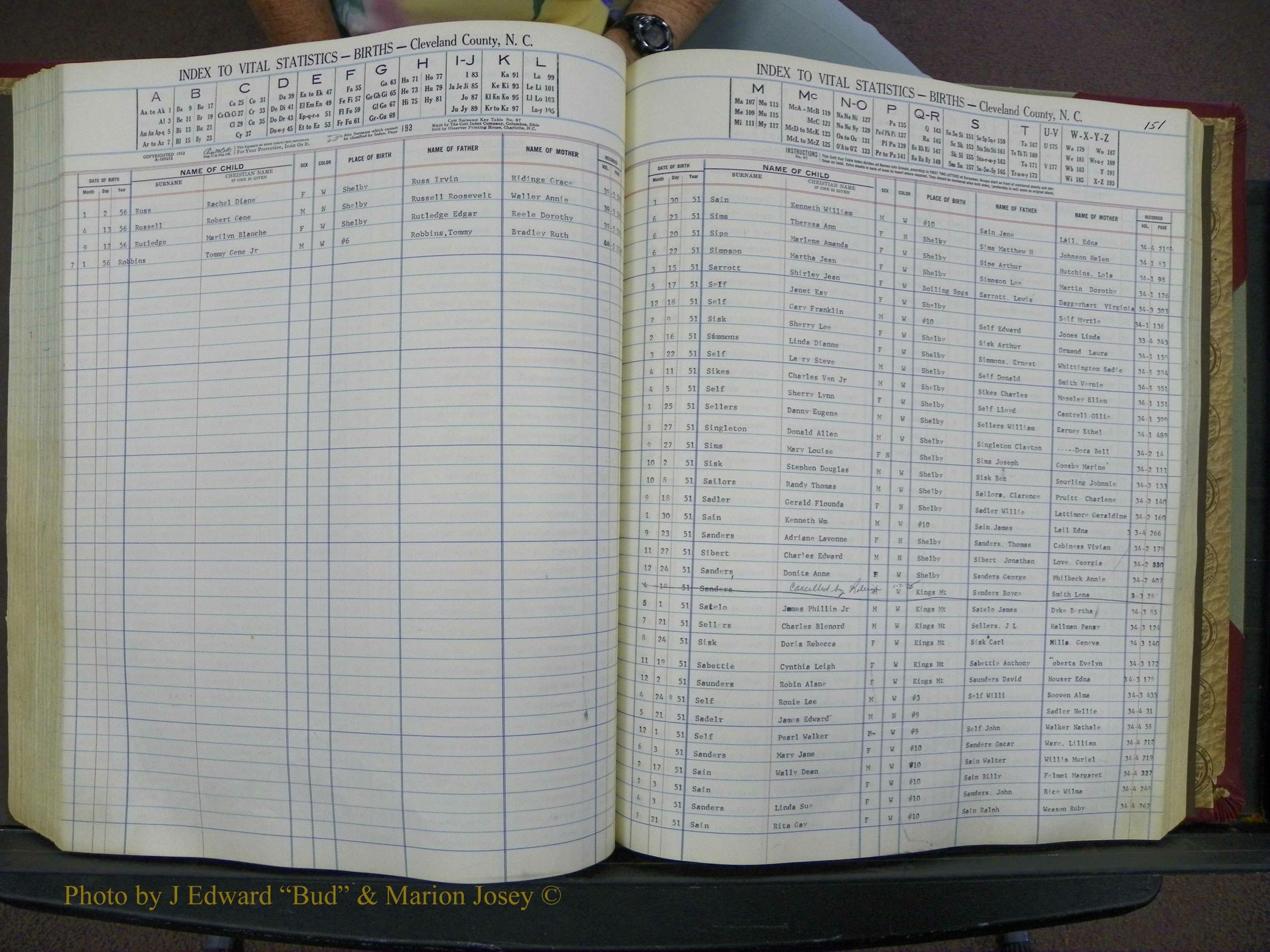 Cleveland Co, NC, Births, A-Z, 1951-1956 (177).JPG