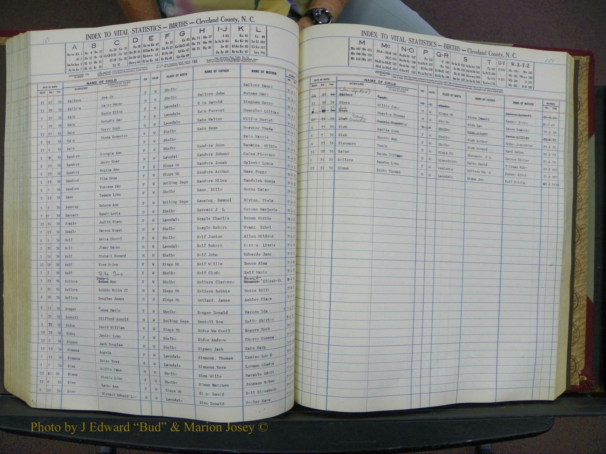 Cleveland Co, NC, Births, A-Z, 1951-1956 (180).JPG