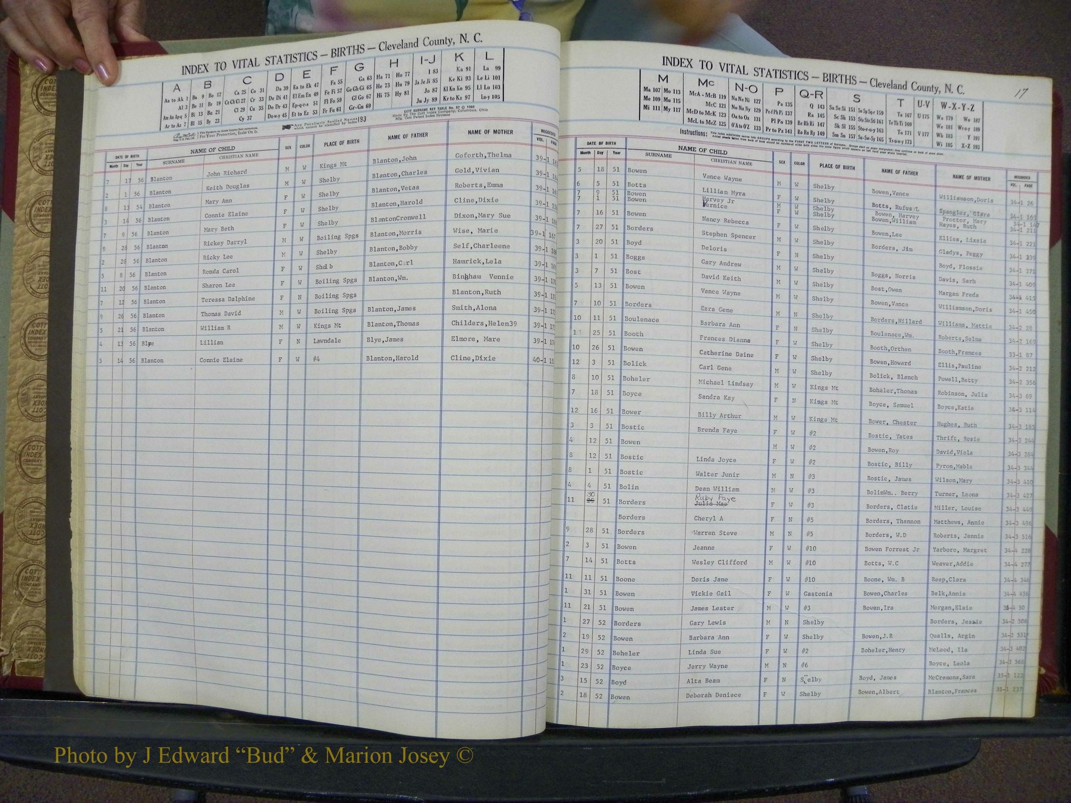 Cleveland Co, NC, Births, A-Z, 1951-1956 (20).JPG
