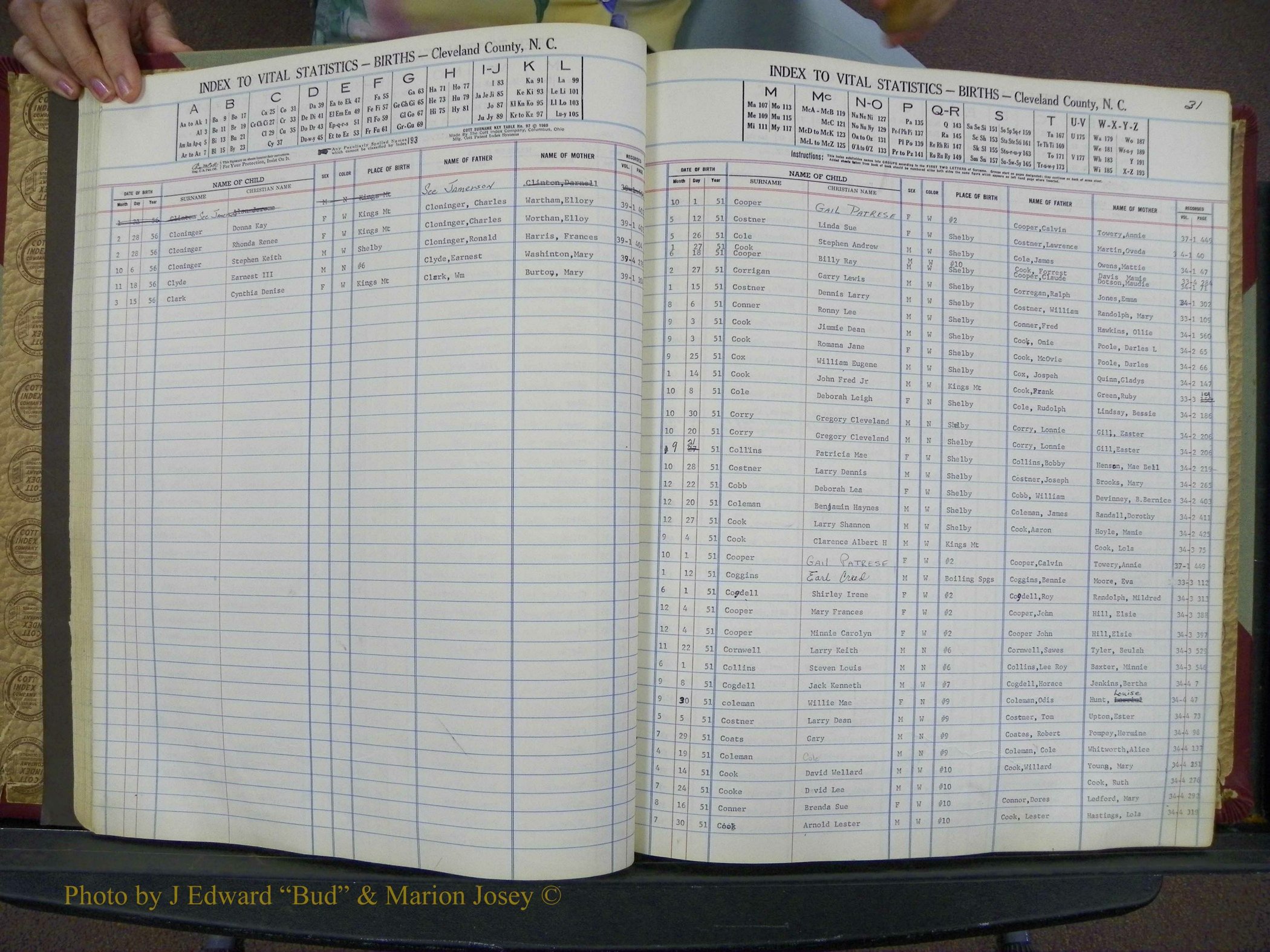 Cleveland Co, NC, Births, A-Z, 1951-1956 (42).JPG