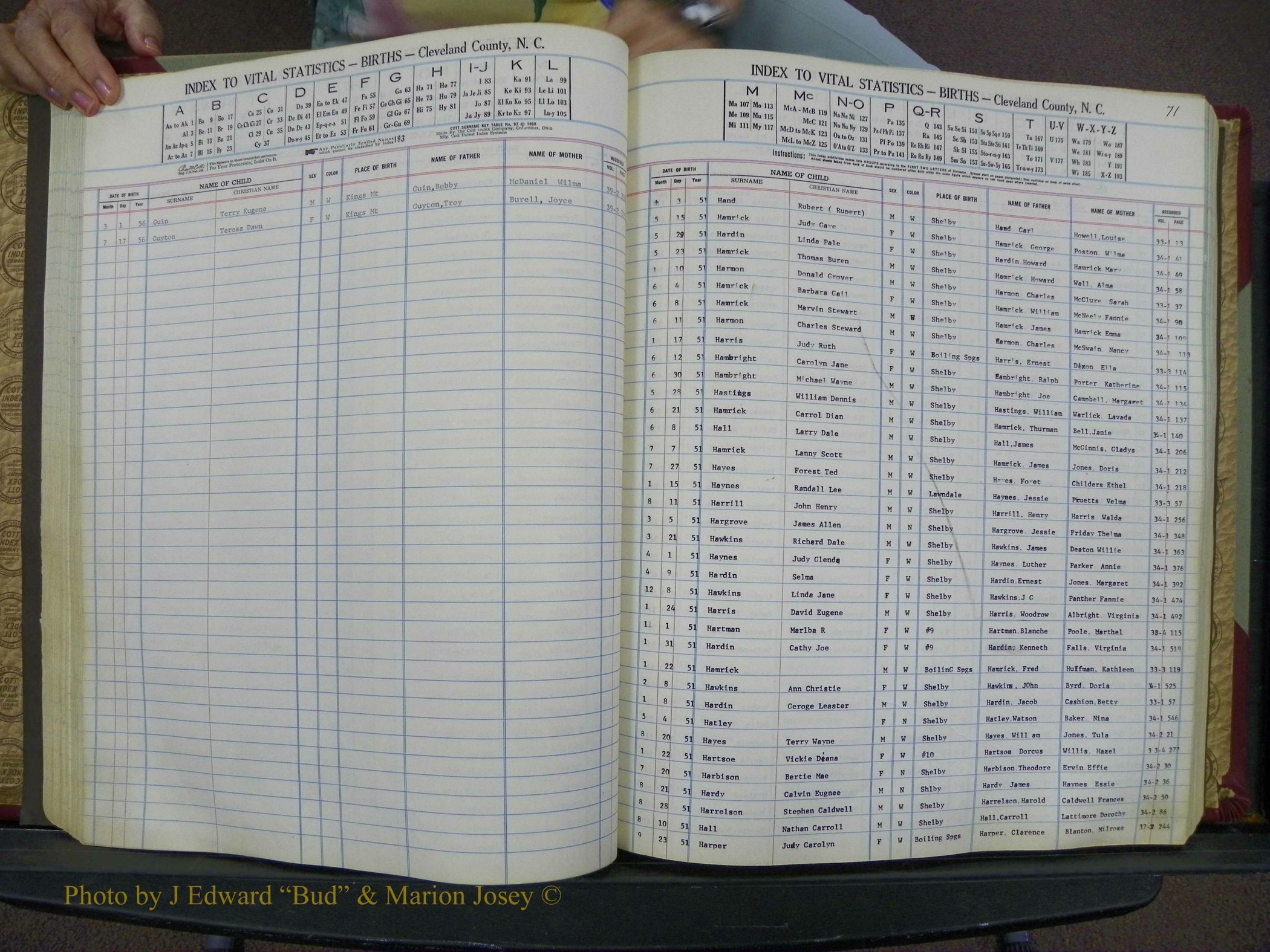 Cleveland Co, NC, Births, A-Z, 1951-1956 (81).JPG