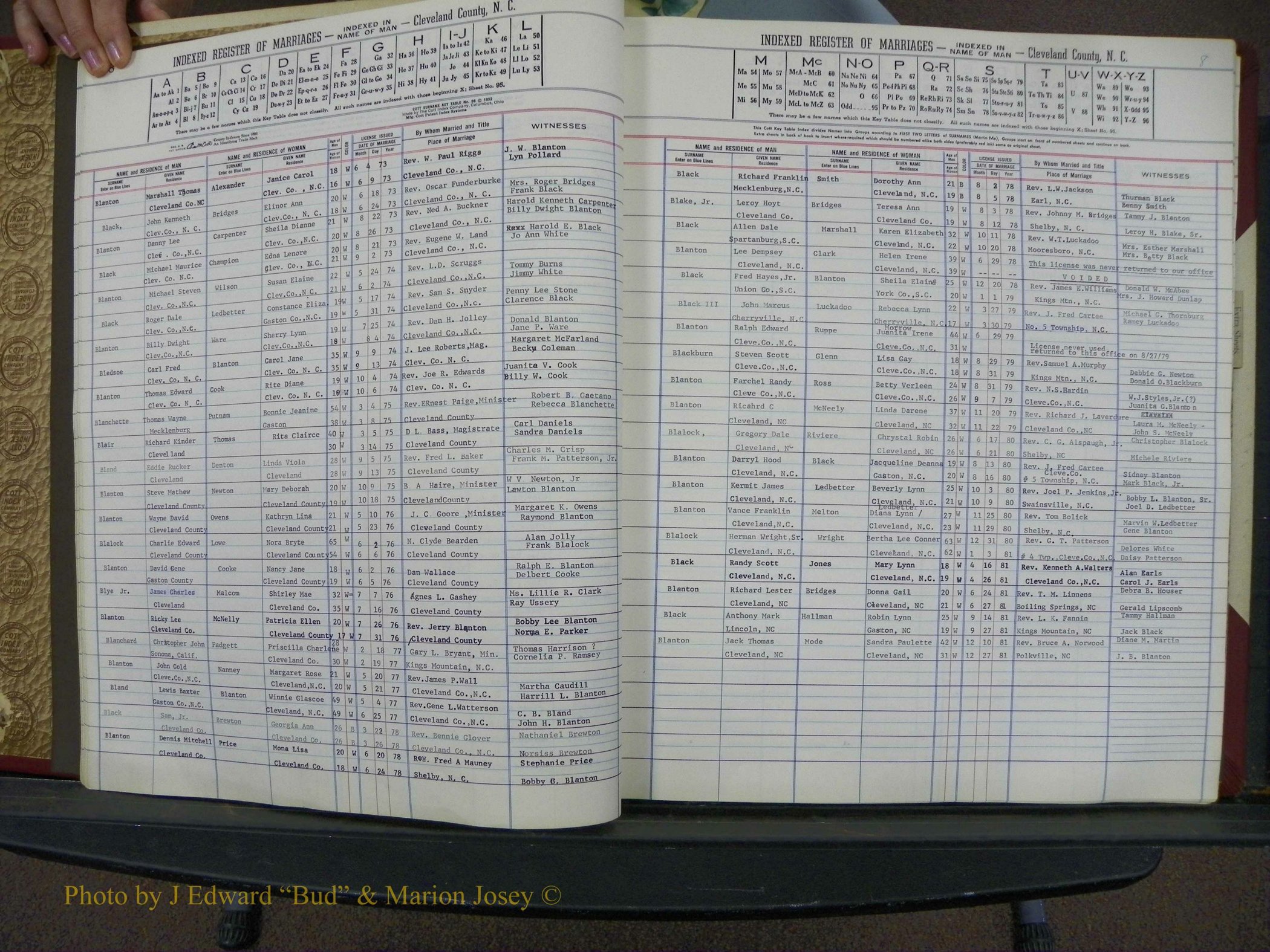 Cleveland Co, NC Marriage Book 8, A-Z, 1969-1981 (14).JPG
