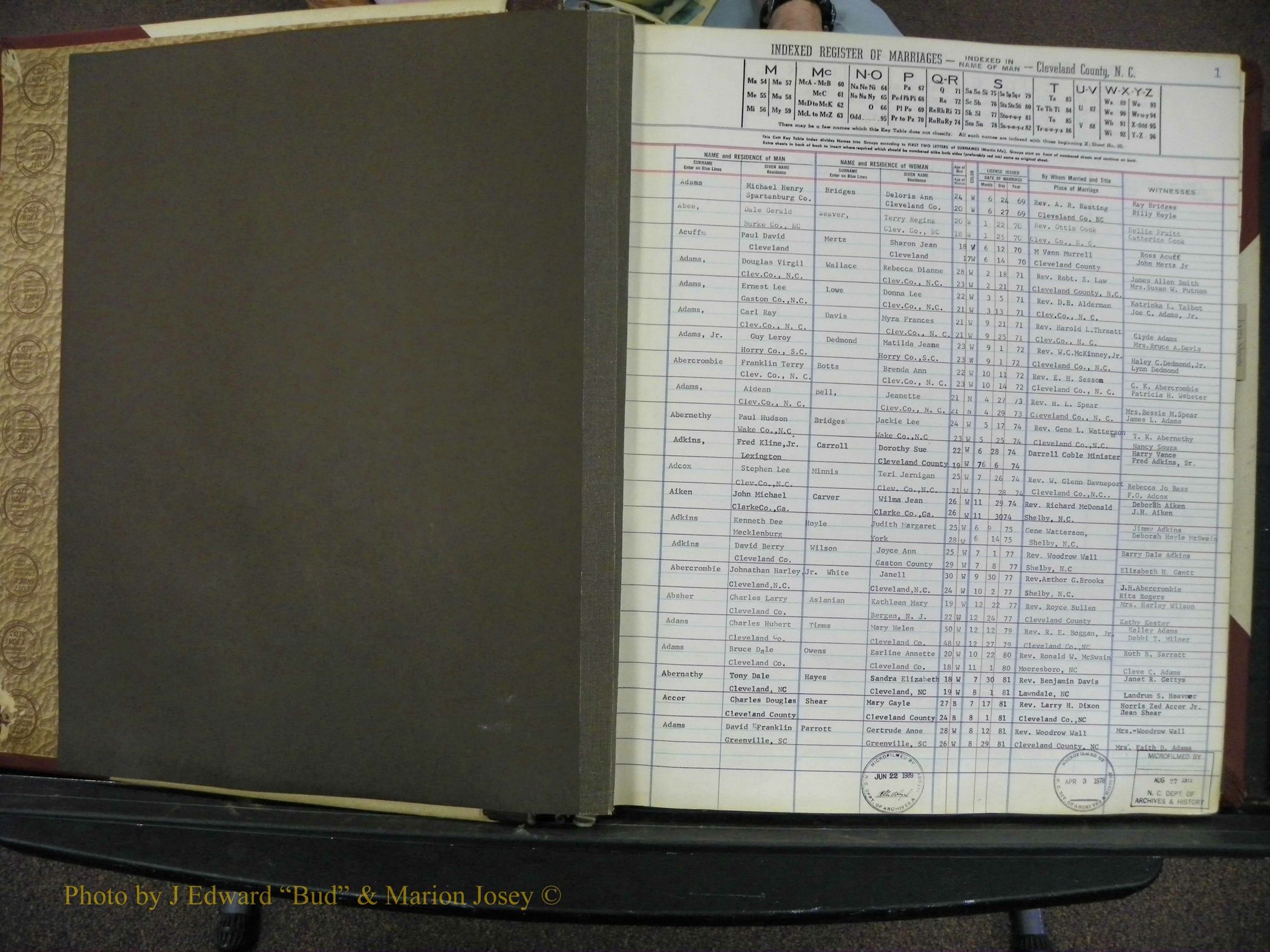 Cleveland Co, NC Marriage Book 8, A-Z, 1969-1981 (2).JPG
