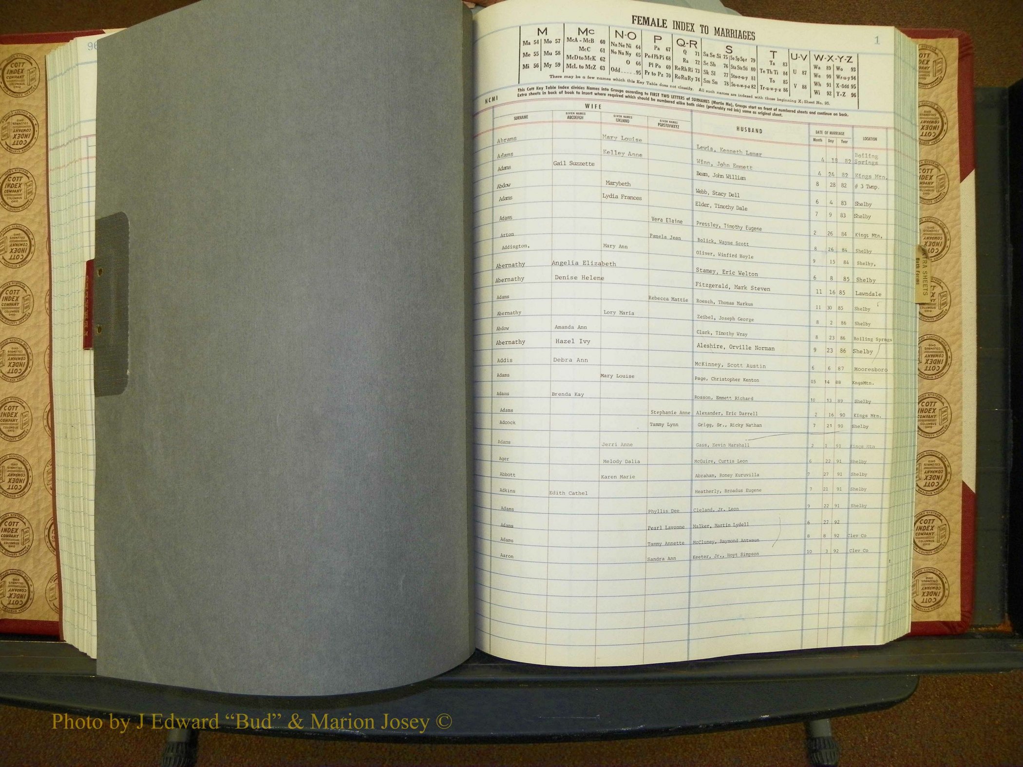 Cleveland Marriage Female Index, Book 9 003.JPG