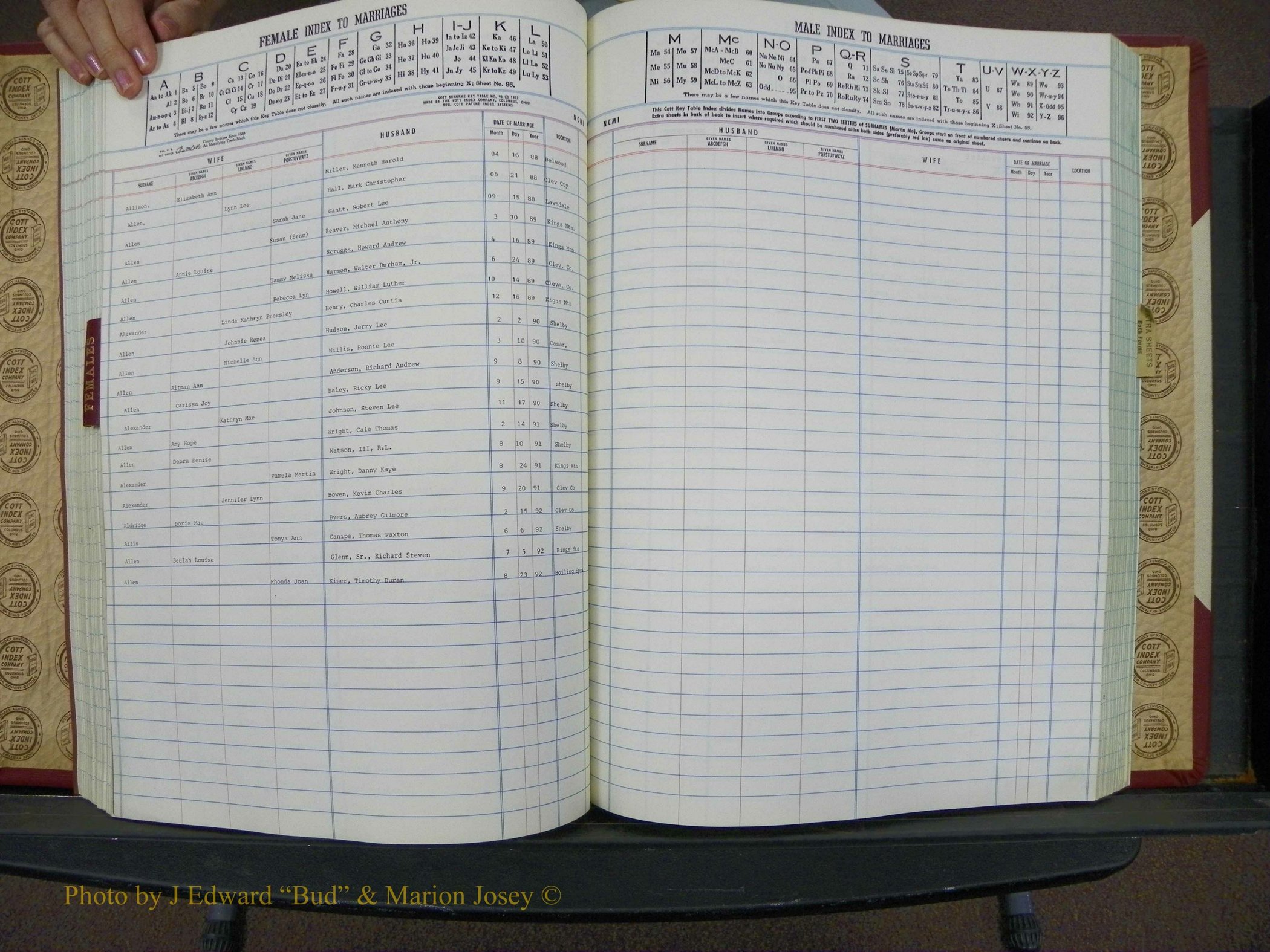 Cleveland Marriage Female Index, Book 9 005.JPG