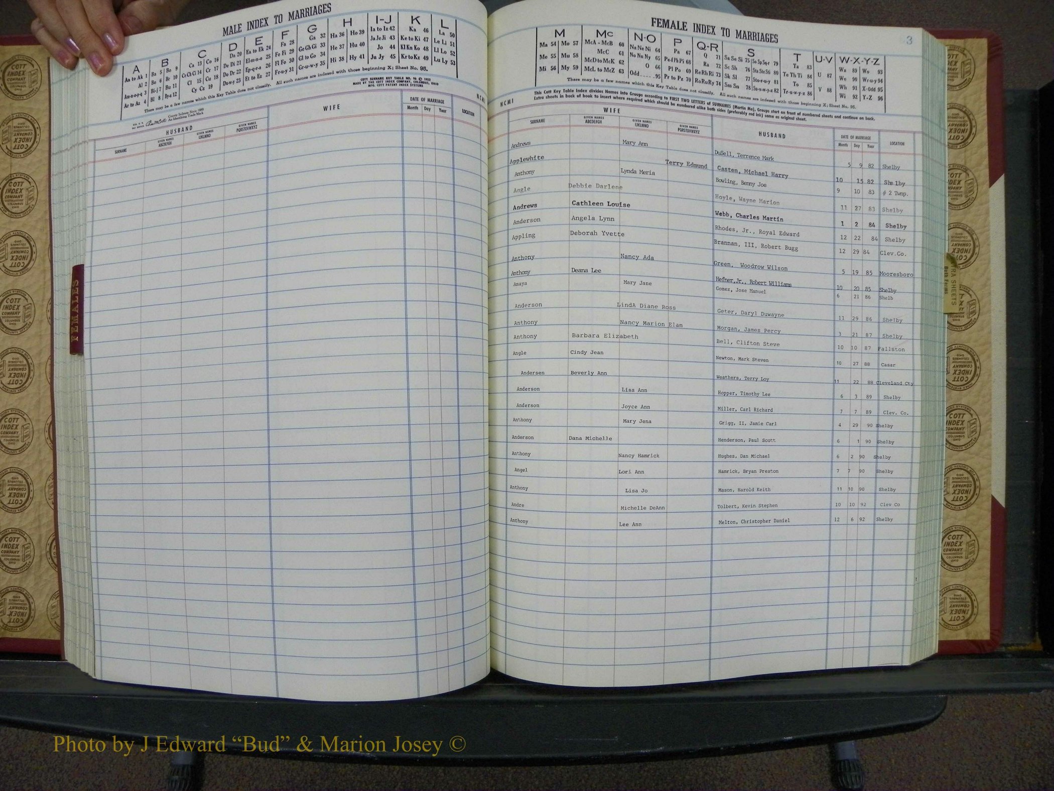 Cleveland Marriage Female Index, Book 9 006.JPG