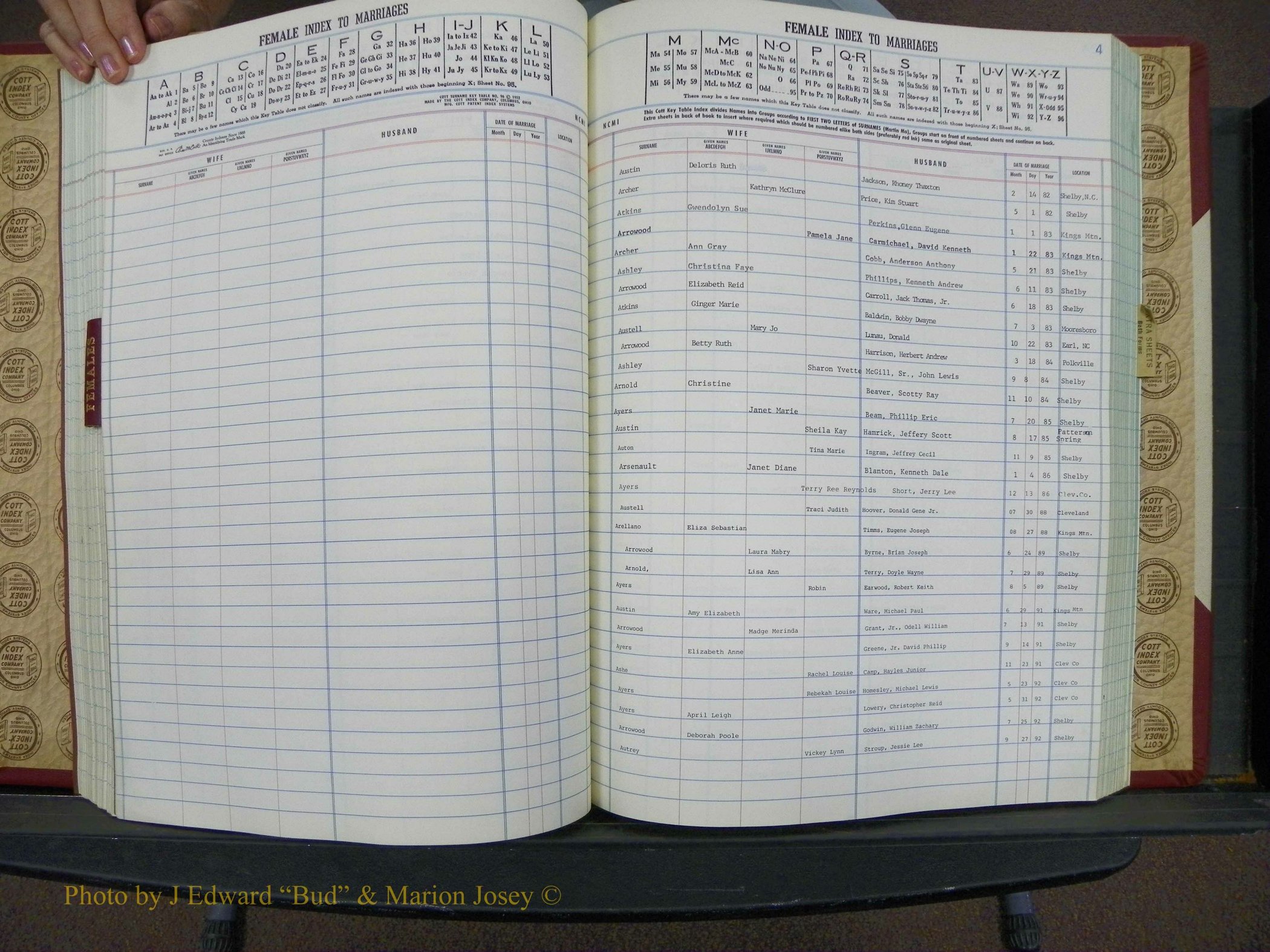 Cleveland Marriage Female Index, Book 9 007.JPG