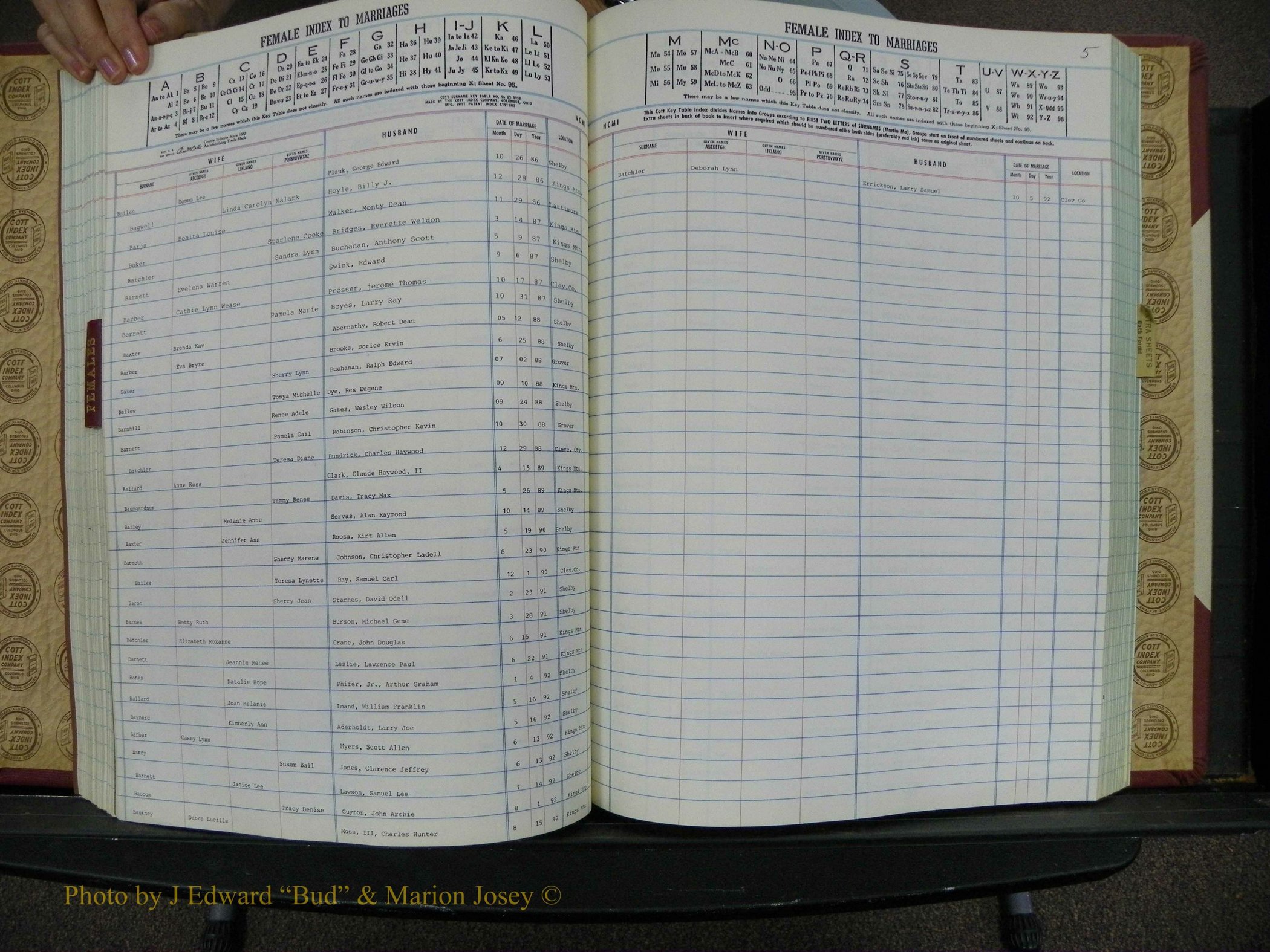 Cleveland Marriage Female Index, Book 9 009.JPG