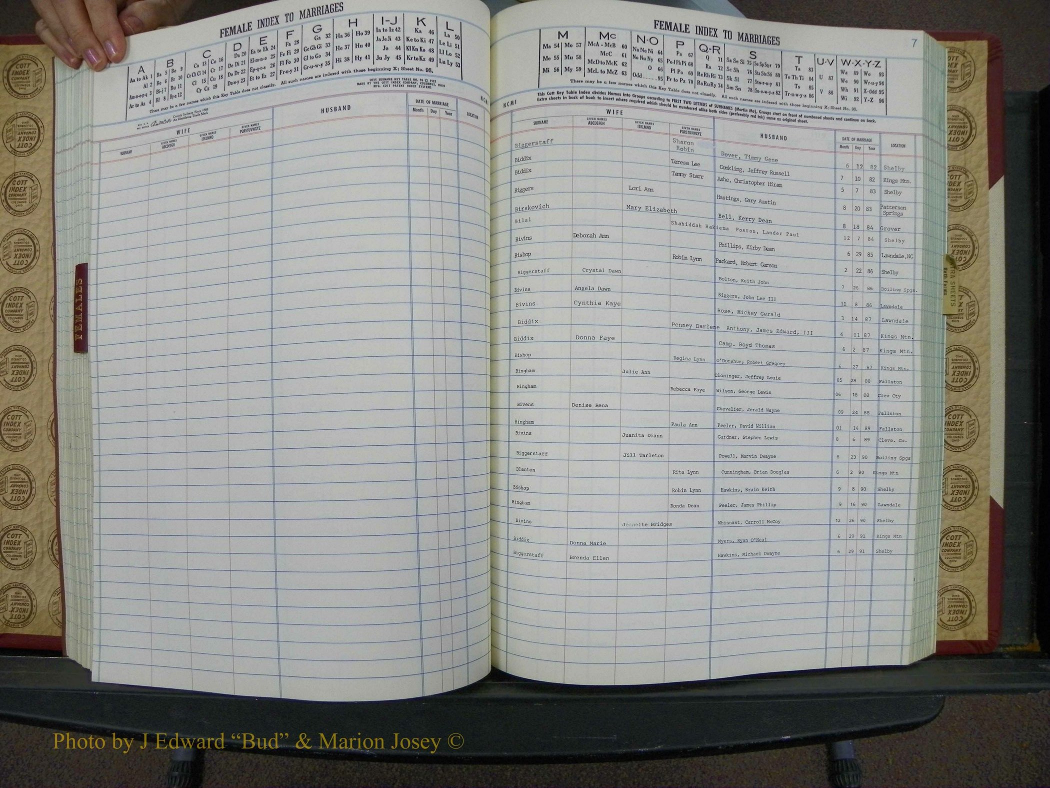 Cleveland Marriage Female Index, Book 9 012.JPG