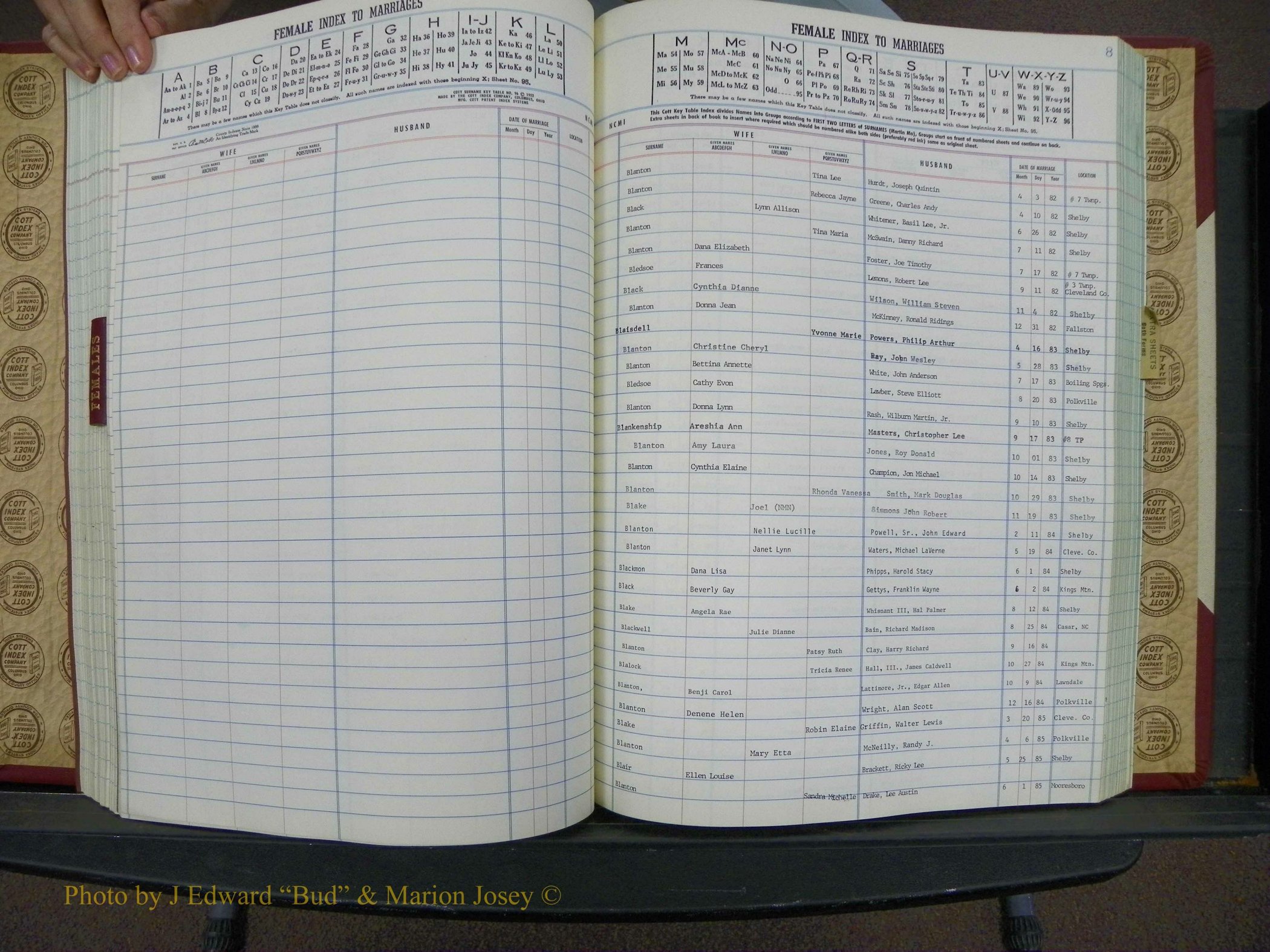 Cleveland Marriage Female Index, Book 9 013.JPG