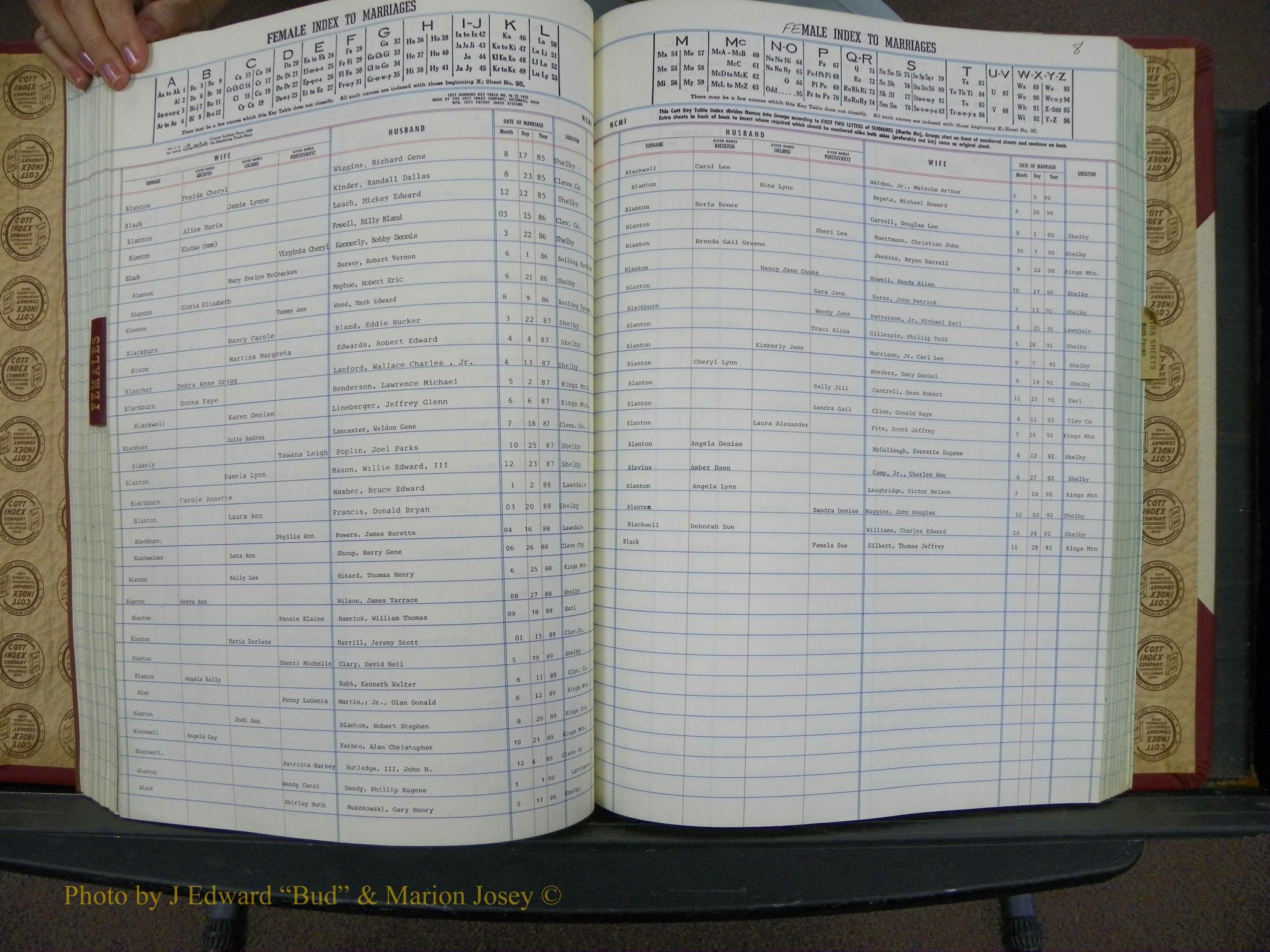 Cleveland Marriage Female Index, Book 9 014.JPG