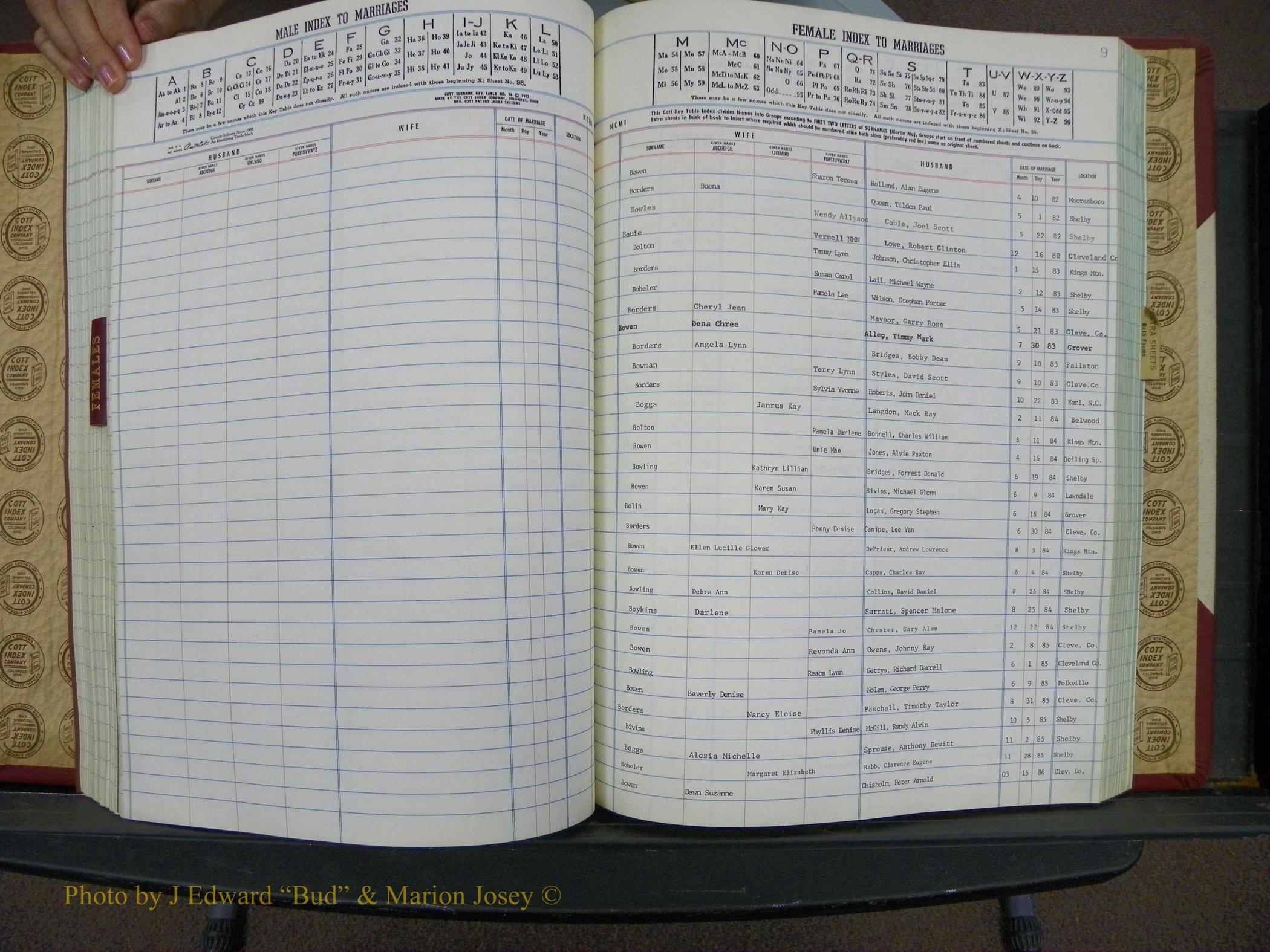 Cleveland Marriage Female Index, Book 9 016.JPG