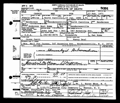 Fox, Carrie Mae Gantt Josey, Henderson Co, NC.jpg