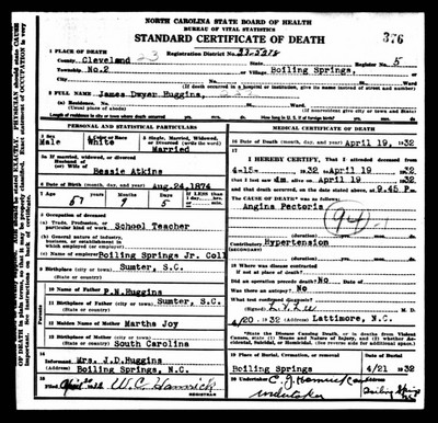 Huggins, James Dwyer, Cleveland Co, NC.jpg