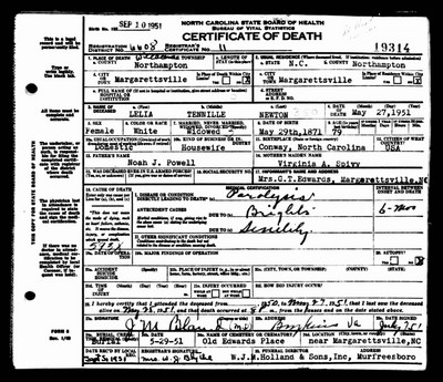 Newton, Lelia Tennille Powell, Northampton Co, NC.jpg
