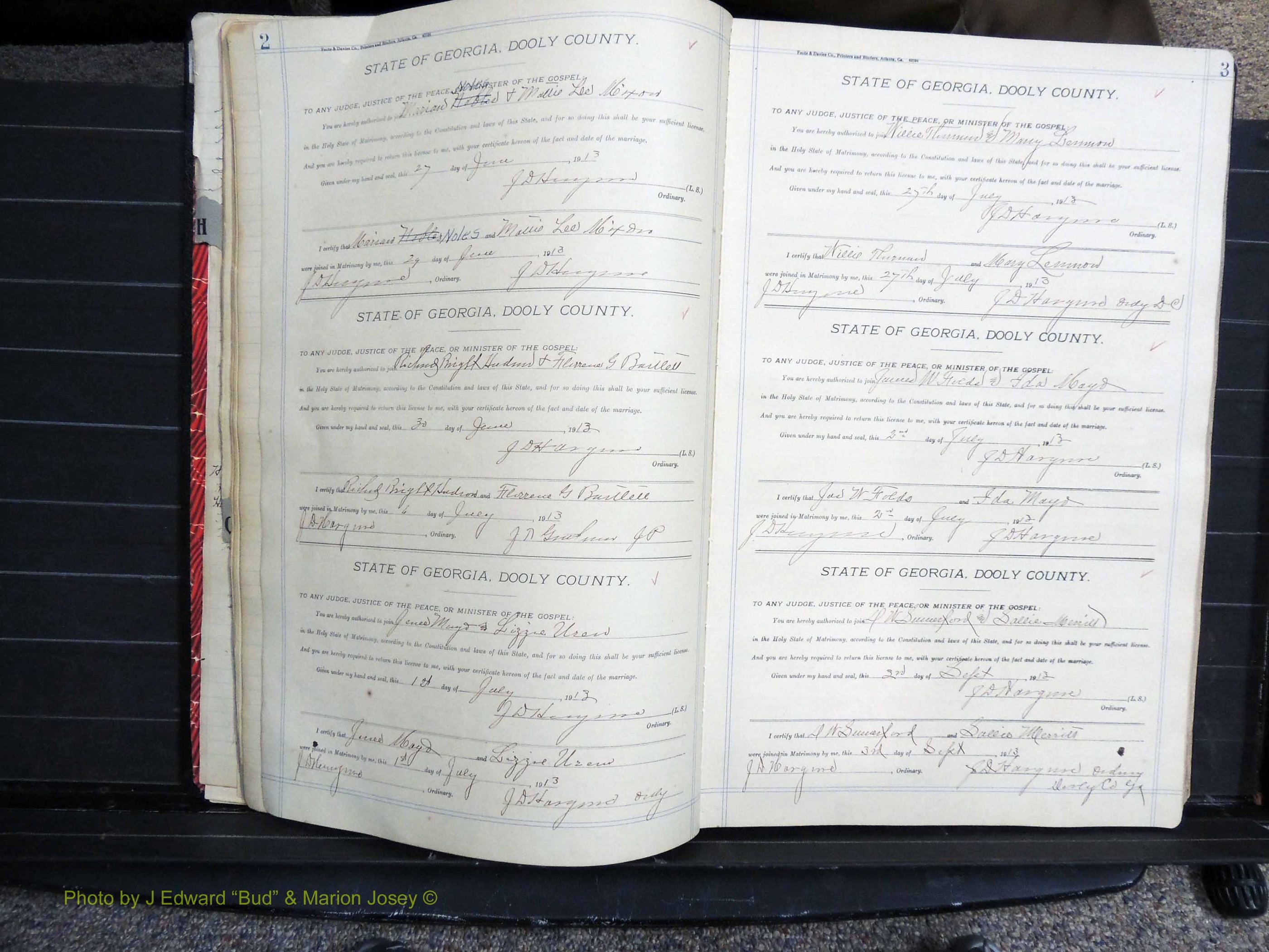 Dooly Co, GA, Marriages, Book, G, 1913-1930 pg 002-003.JPG