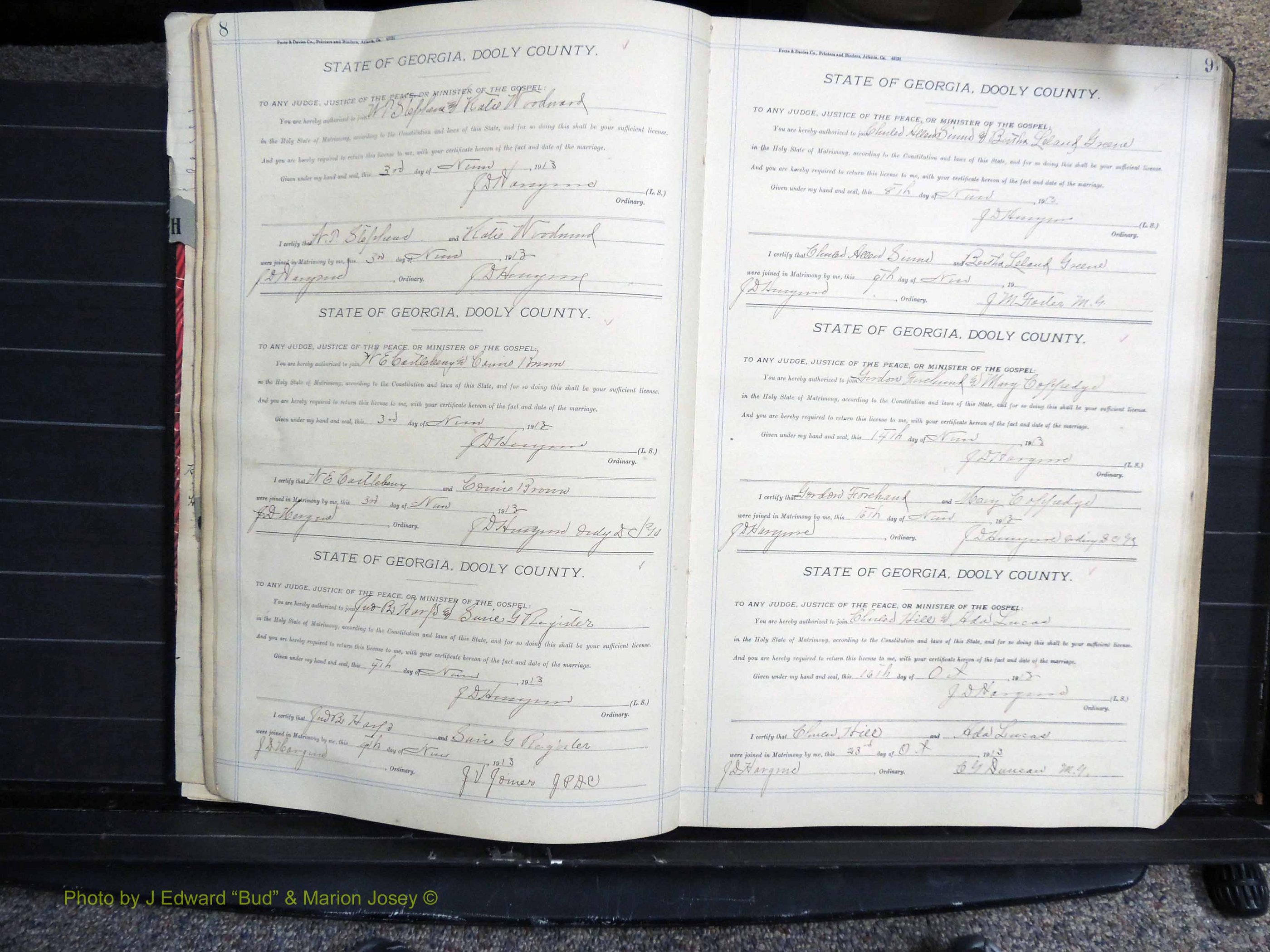 Dooly Co, GA, Marriages, Book, G, 1913-1930 pg 008-009.JPG