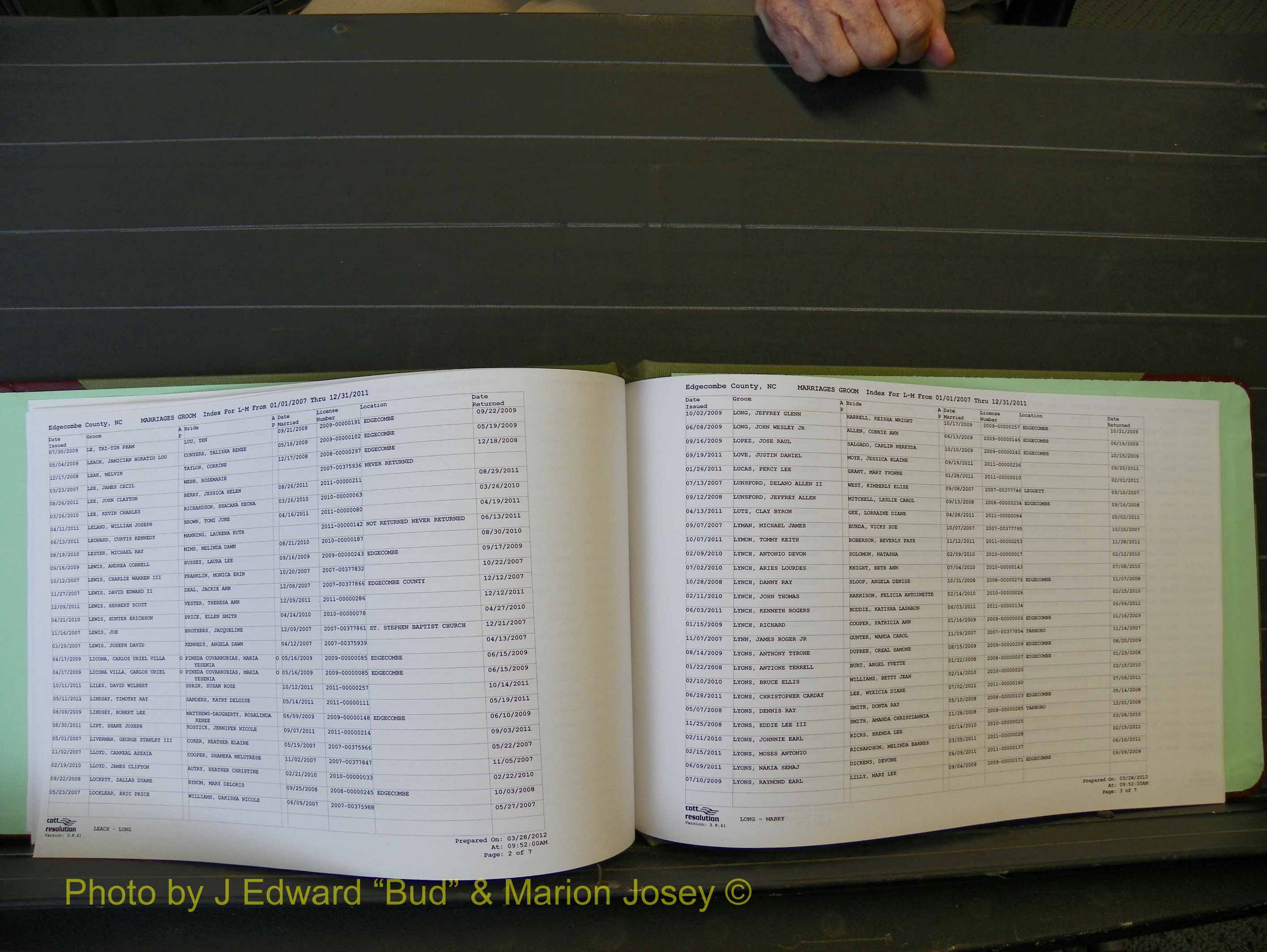Edgecombe Marriages, A-Z, 2007+ (124).JPG