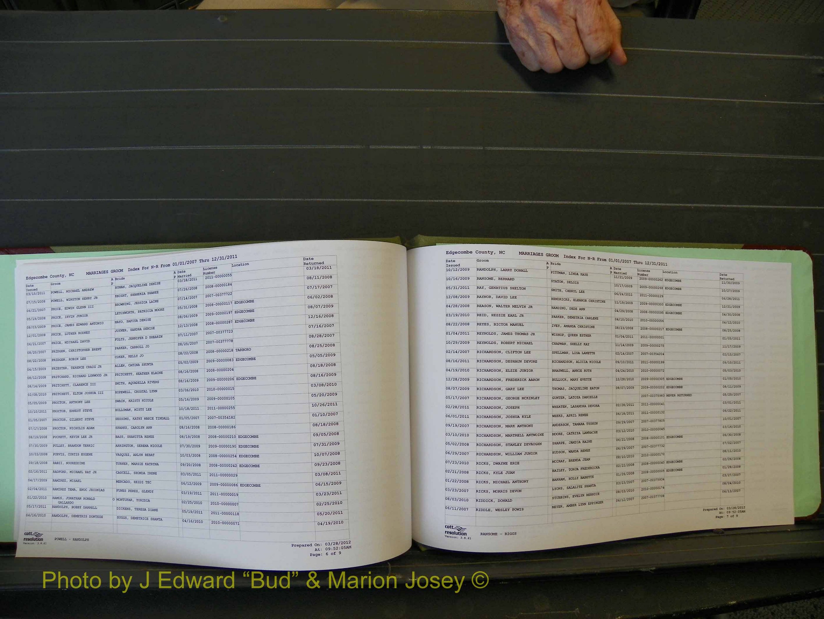 Edgecombe Marriages, A-Z, 2007+ (131).JPG
