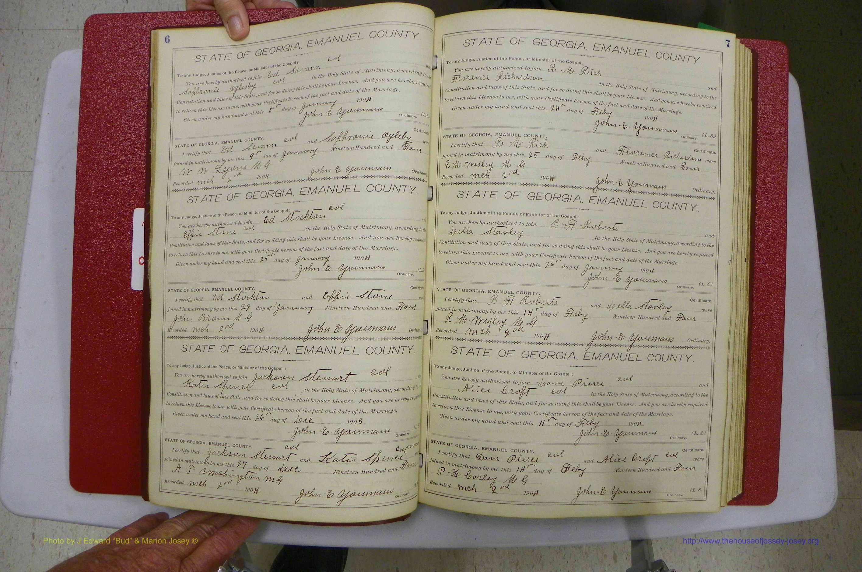Emanuel Co, GA, Marriages Book D, 1904 - 1915, P 006-007.JPG