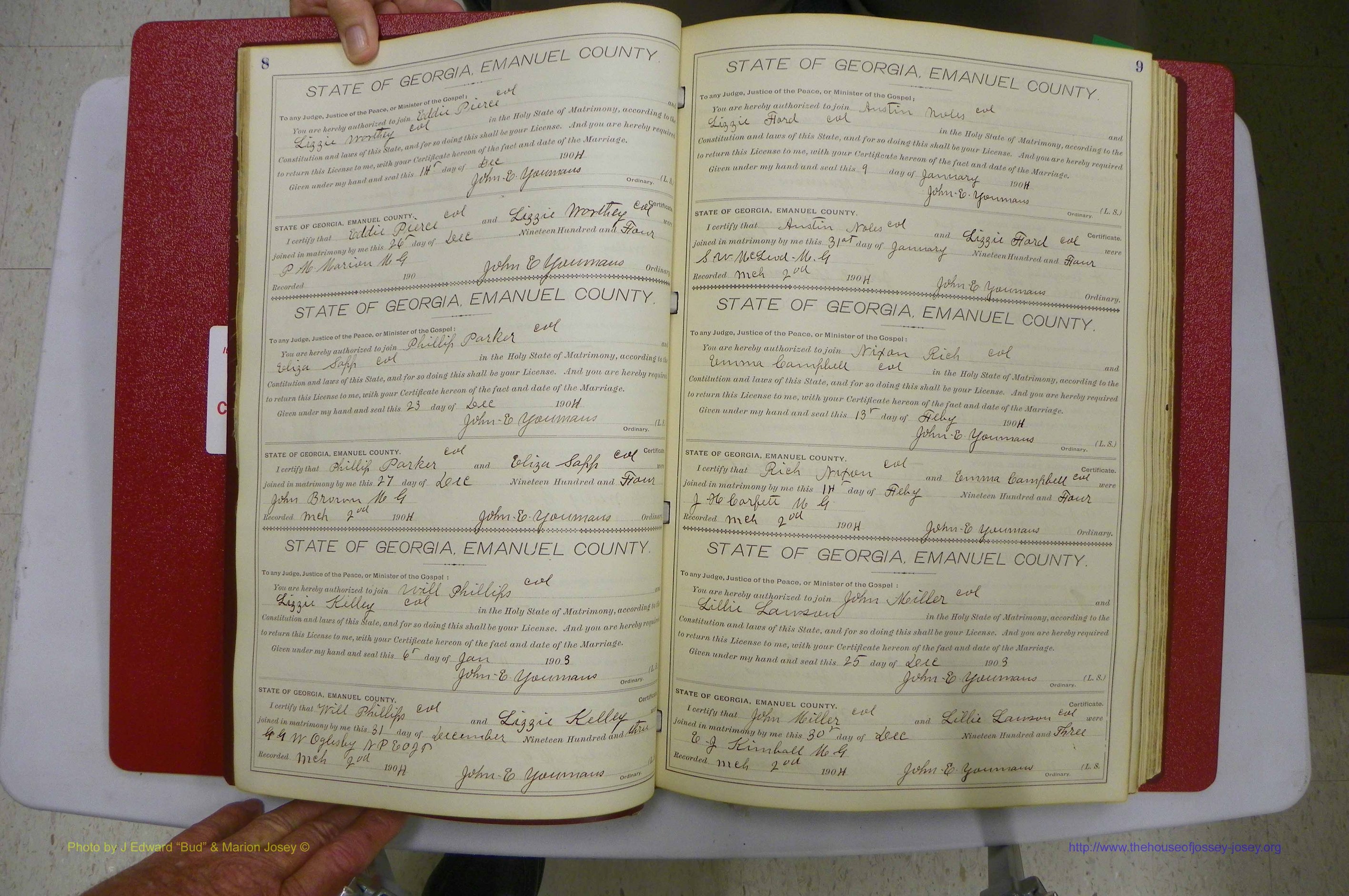 Emanuel Co, GA, Marriages Book D, 1904 - 1915, P 008-009.JPG