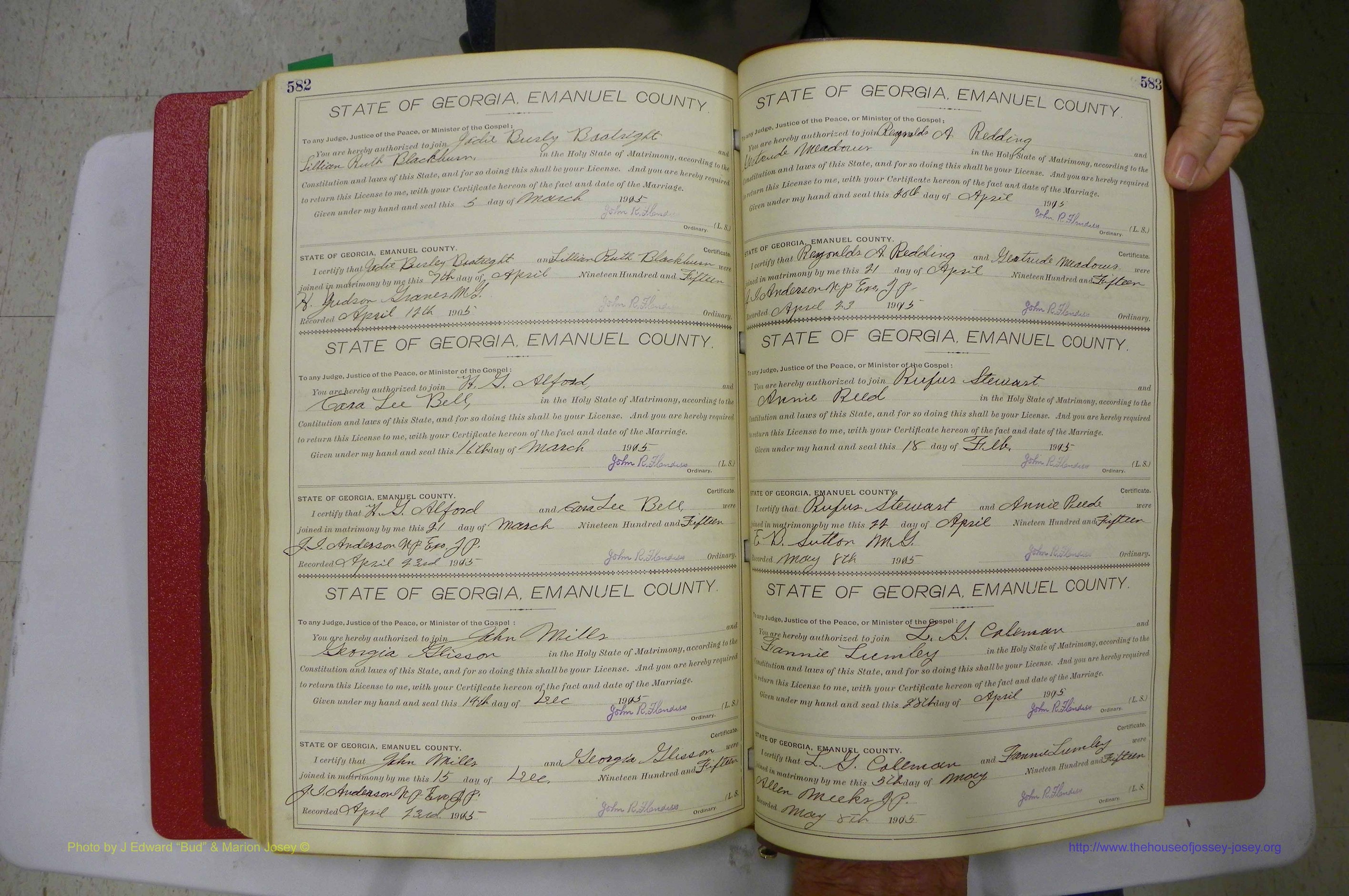 Emanuel Co, GA, Marriages Book D, 1904 - 1915, P 582-583.JPG