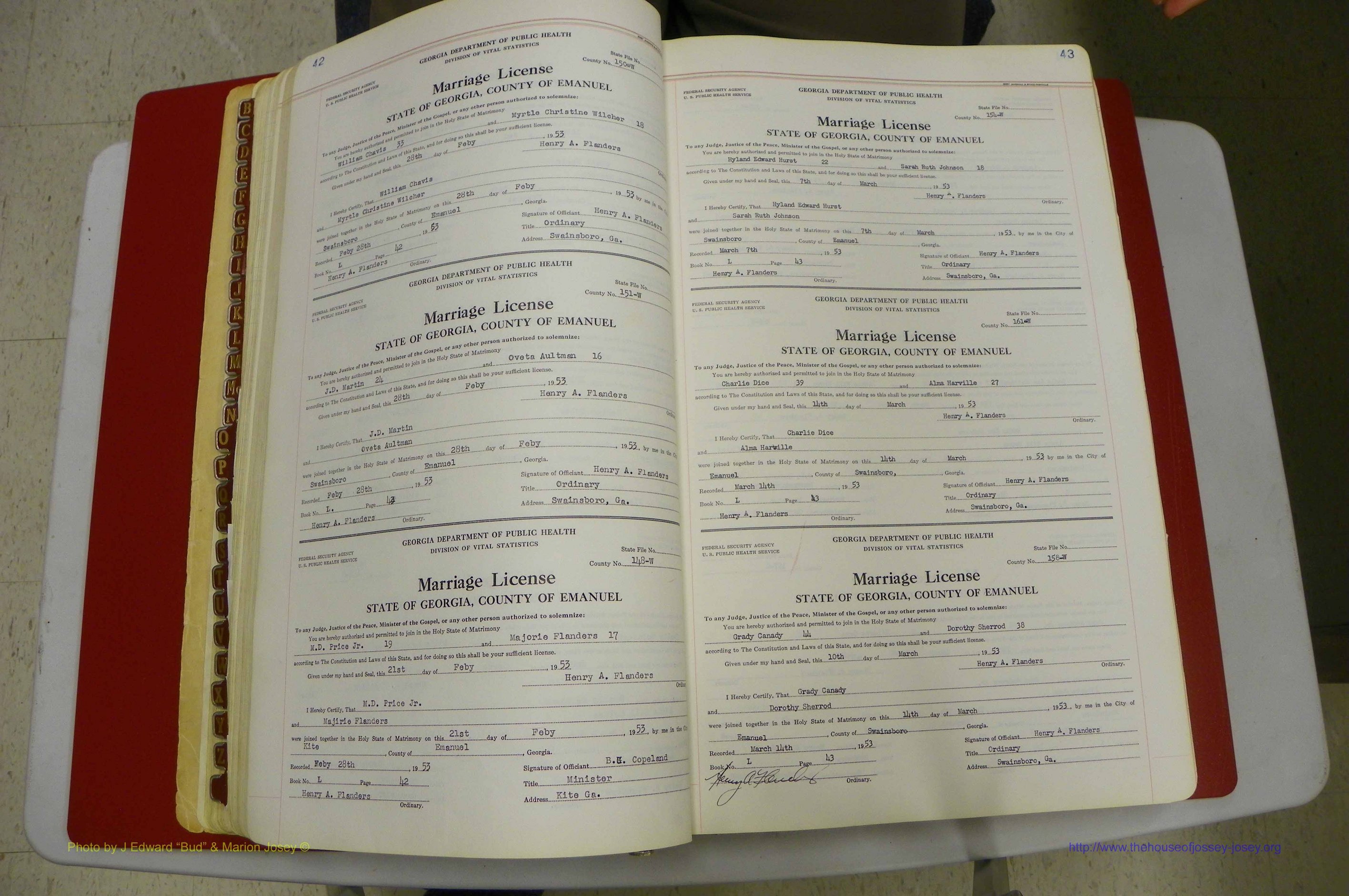 Emanuel Co, GA, Marriages Book L, 1952 - 1962, P 042-043.JPG