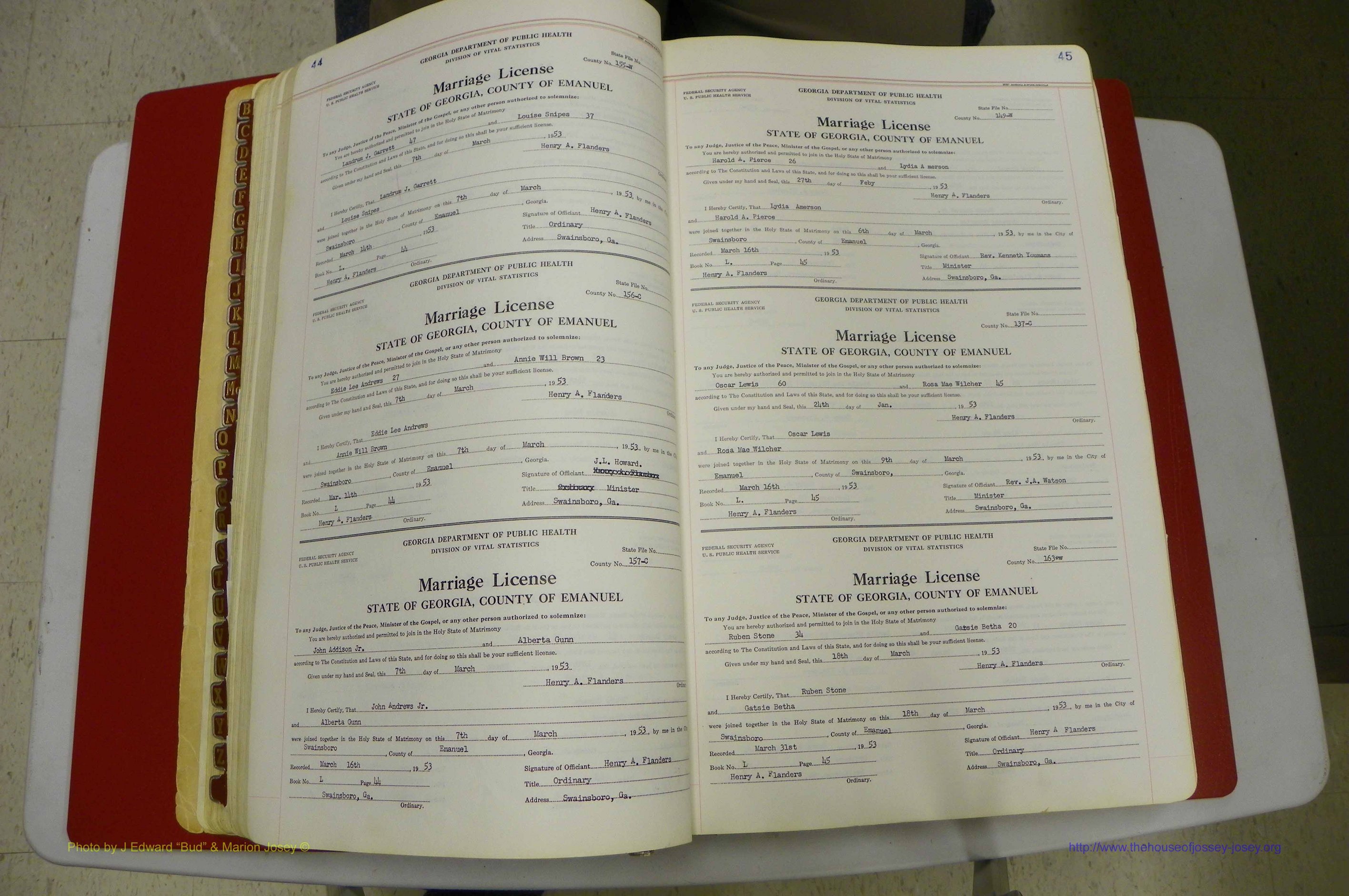 Emanuel Co, GA, Marriages Book L, 1952 - 1962, P 044-045.JPG