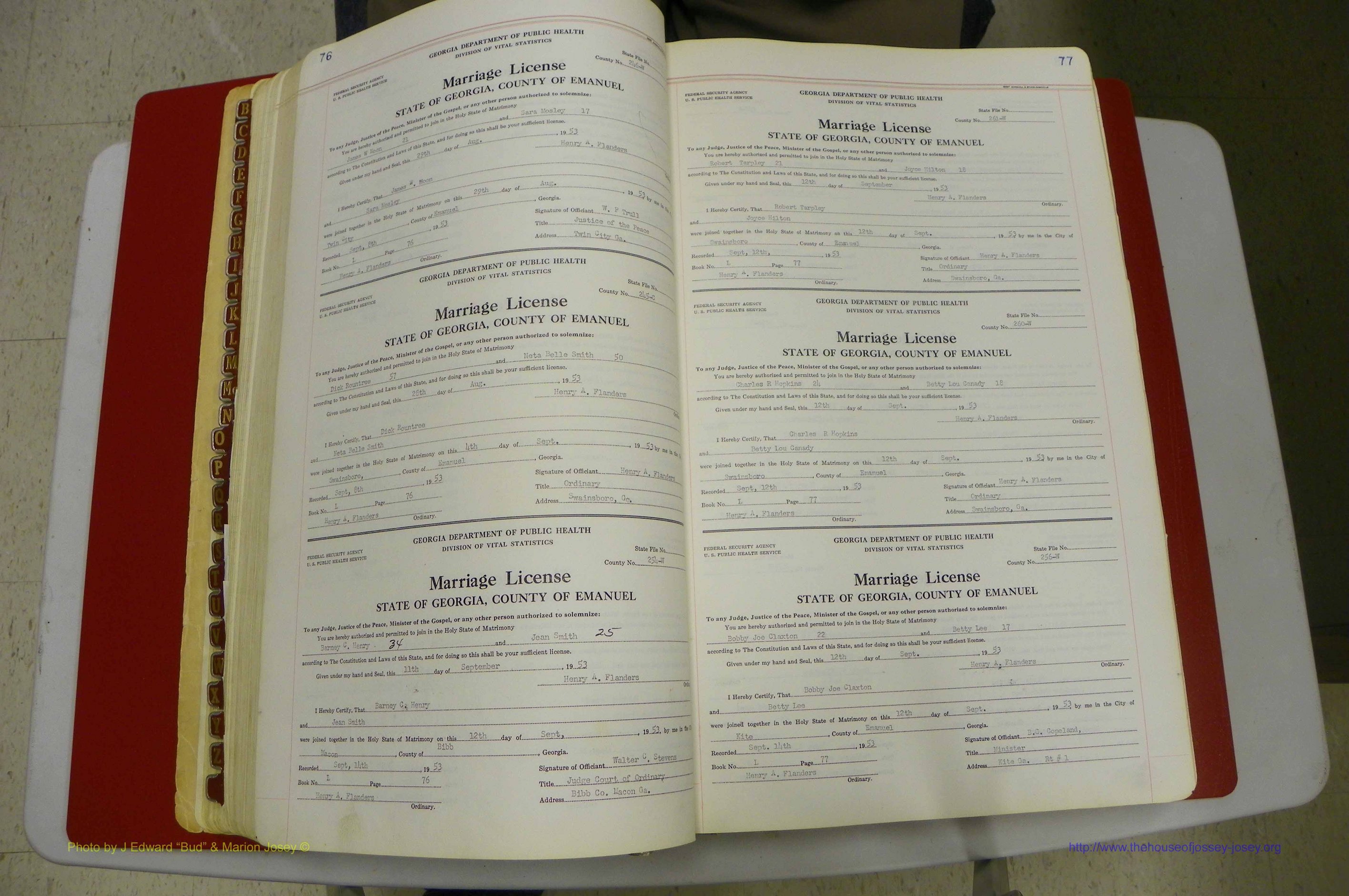 Emanuel Co, GA, Marriages Book L, 1952 - 1962, P 076-077.JPG