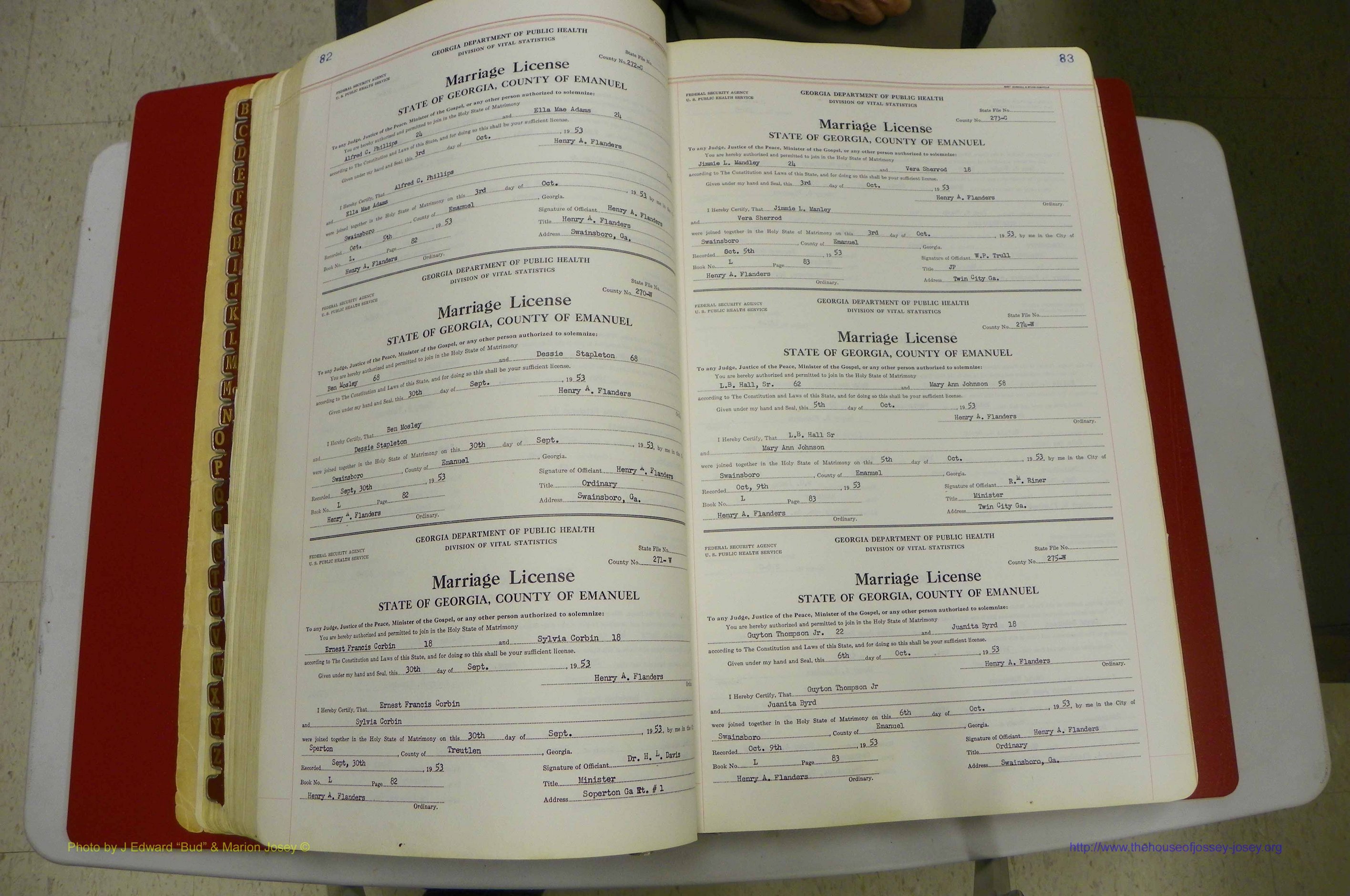 Emanuel Co, GA, Marriages Book L, 1952 - 1962, P 082-083.JPG