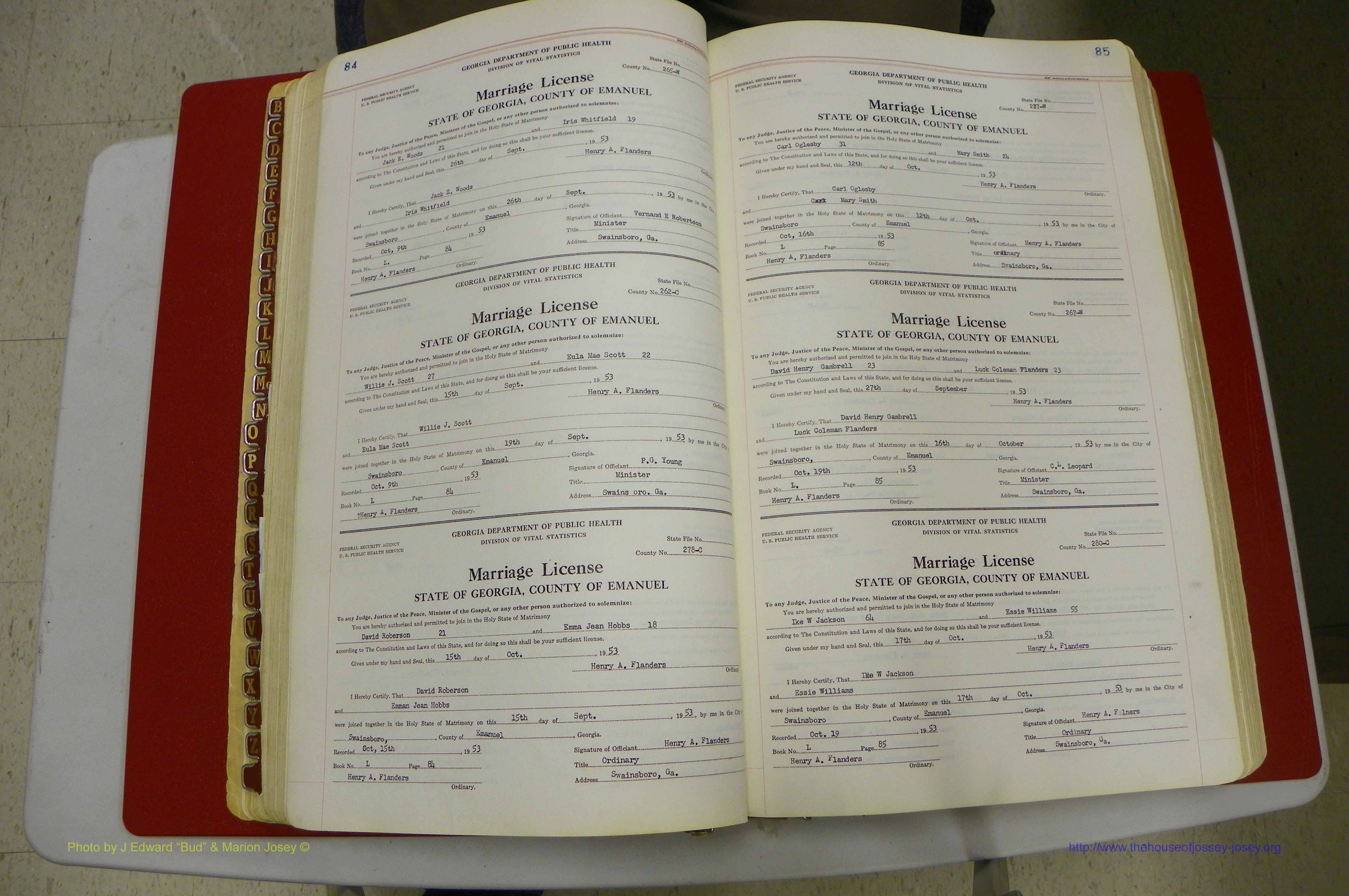 Emanuel Co, GA, Marriages Book L, 1952 - 1962, P 084-085.JPG