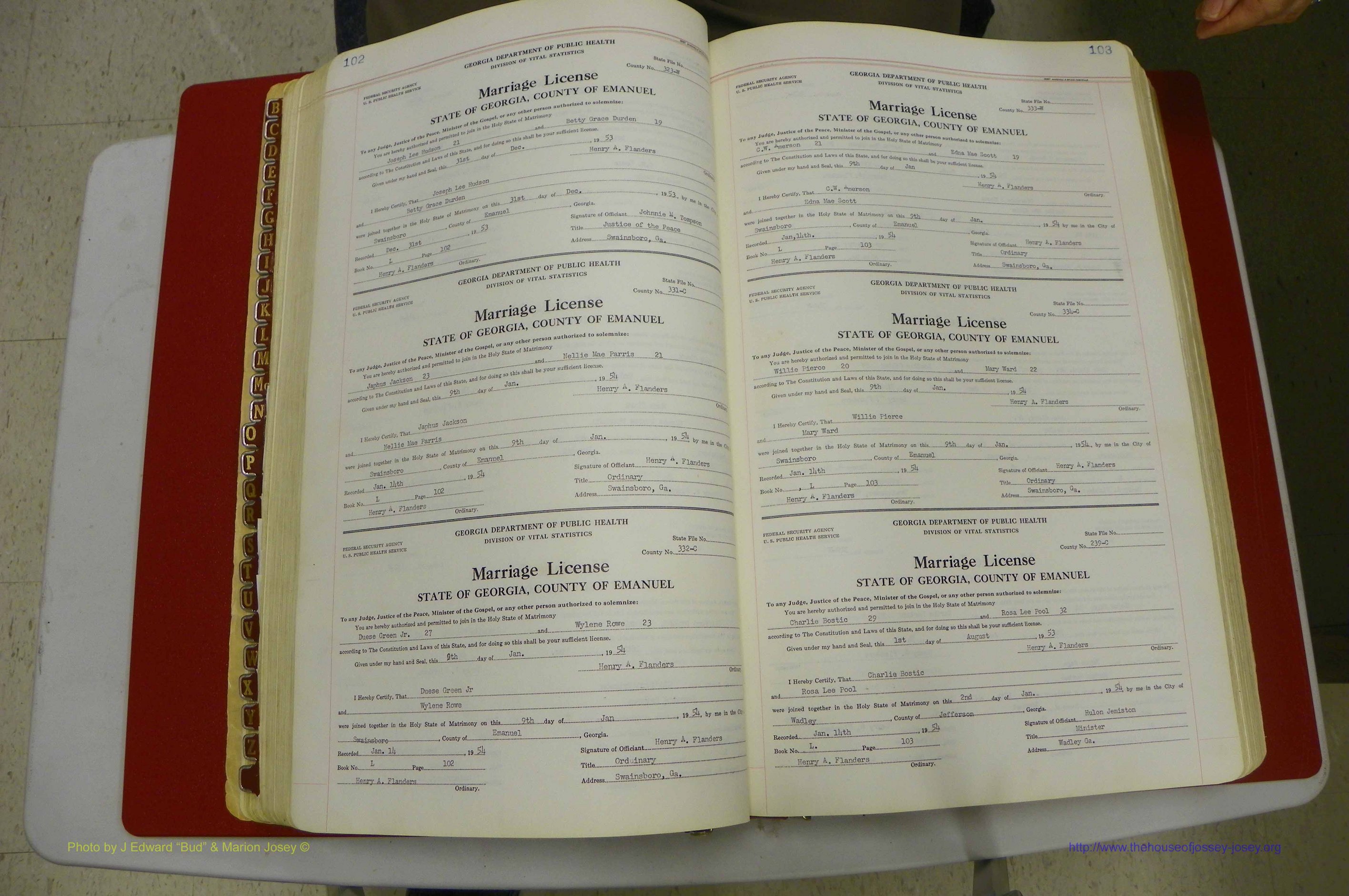 Emanuel Co, GA, Marriages Book L, 1952 - 1962, P 102-103.JPG