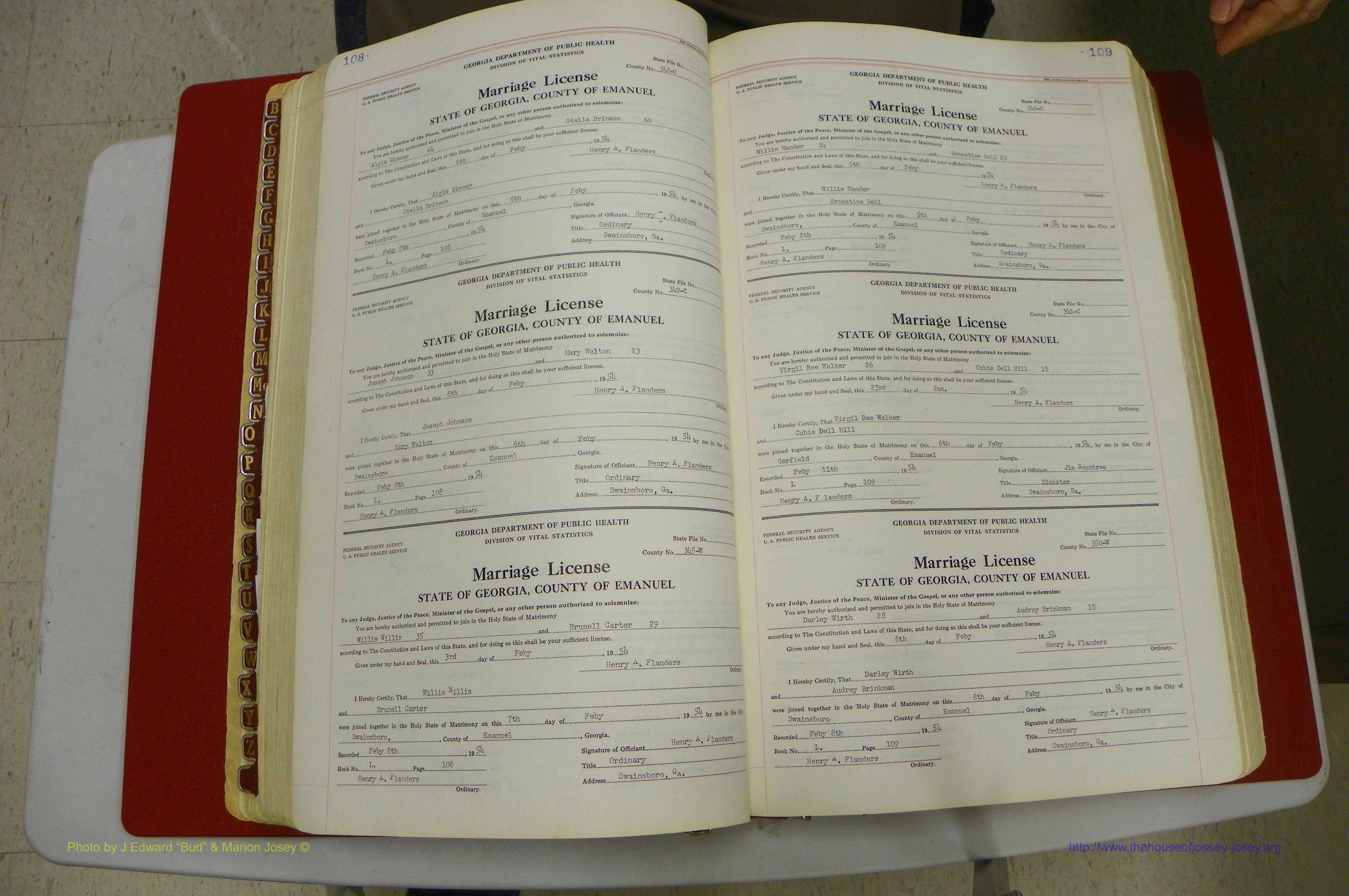 Emanuel Co, GA, Marriages Book L, 1952 - 1962, P 108-109.JPG