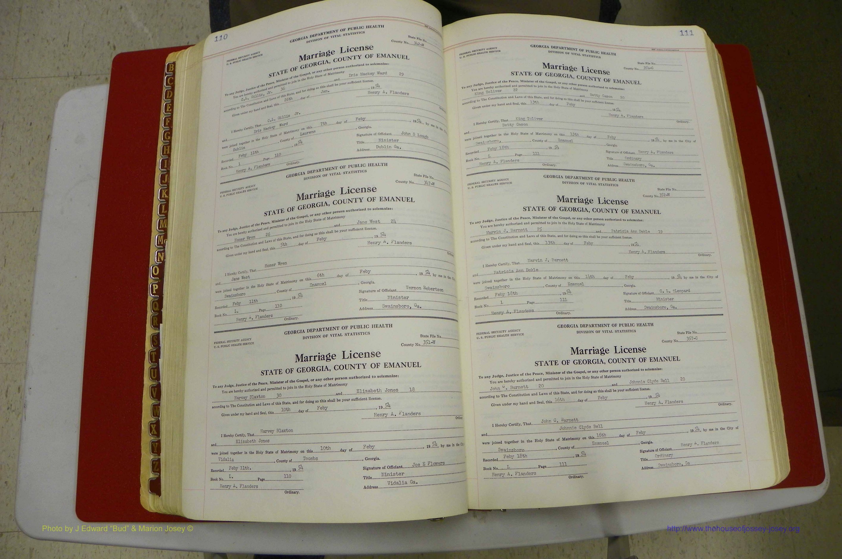 Emanuel Co, GA, Marriages Book L, 1952 - 1962, P 110-111.JPG