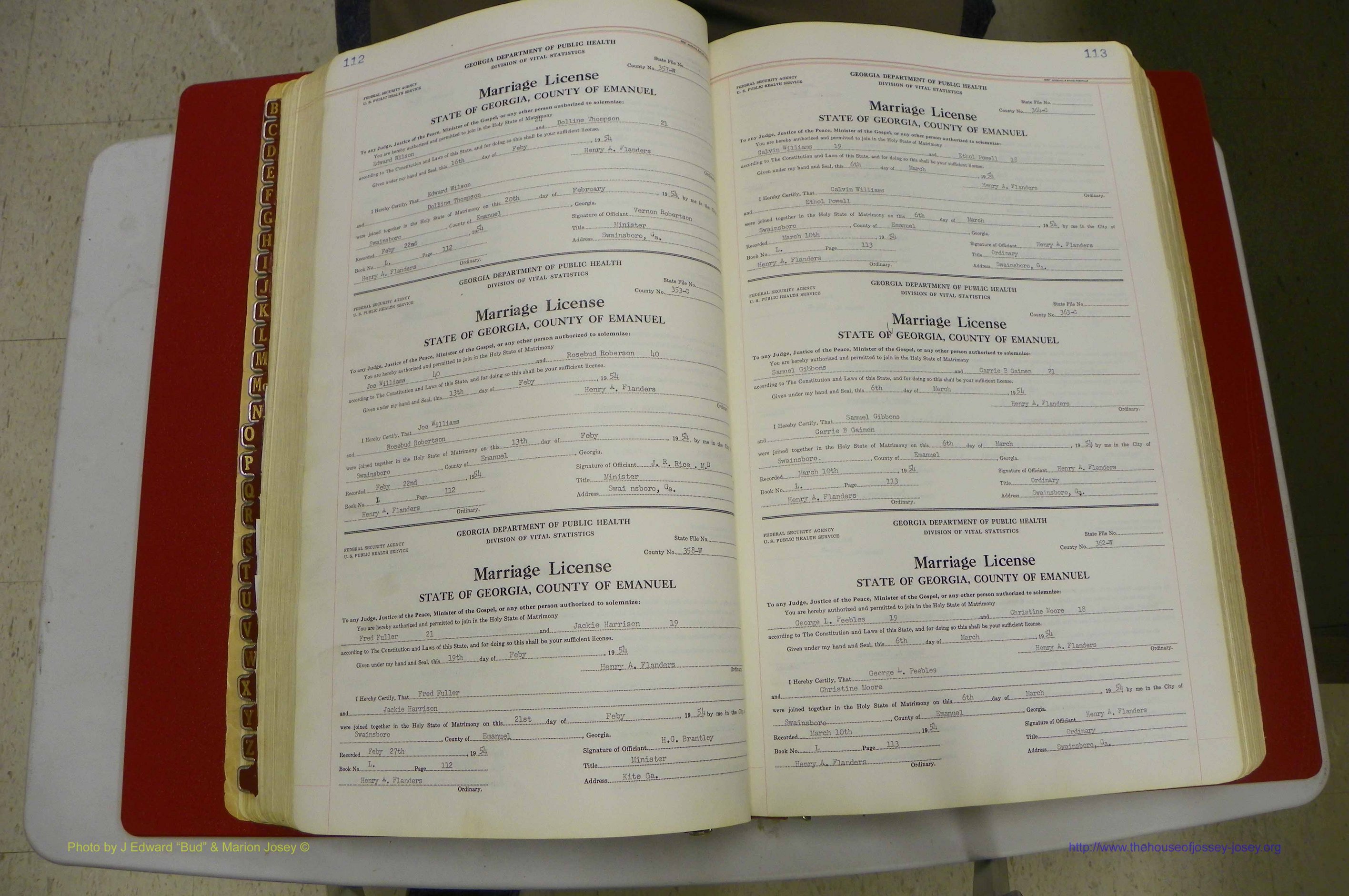 Emanuel Co, GA, Marriages Book L, 1952 - 1962, P 112-113.JPG