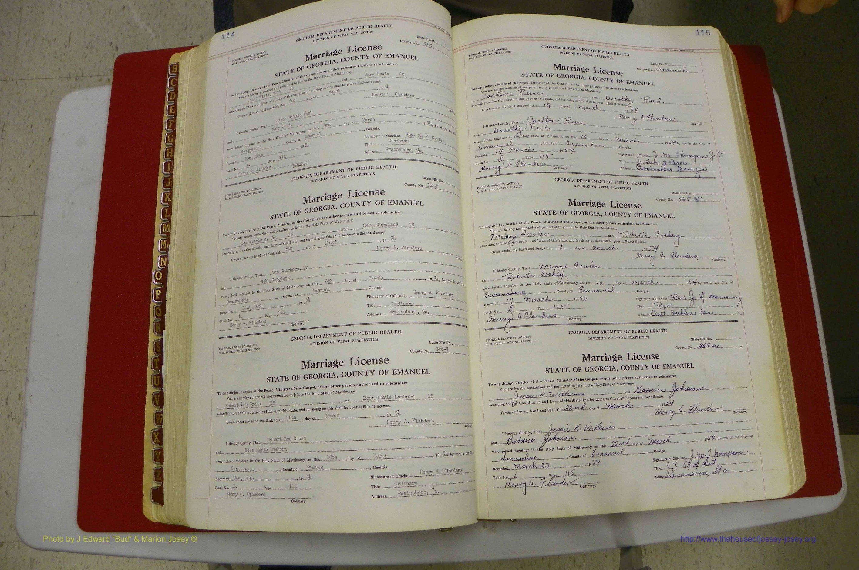Emanuel Co, GA, Marriages Book L, 1952 - 1962, P 114-115.JPG