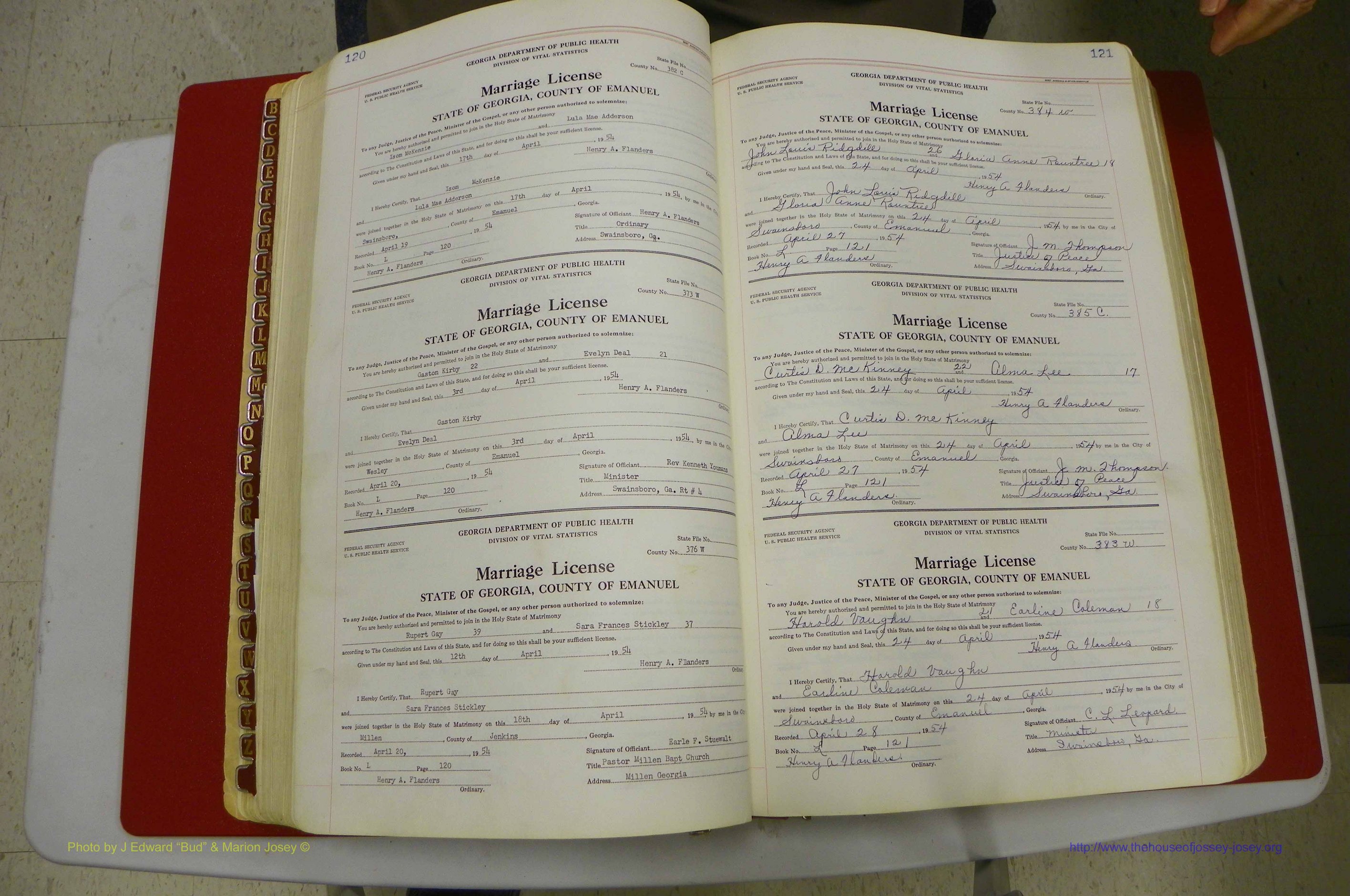 Emanuel Co, GA, Marriages Book L, 1952 - 1962, P 120-121.JPG