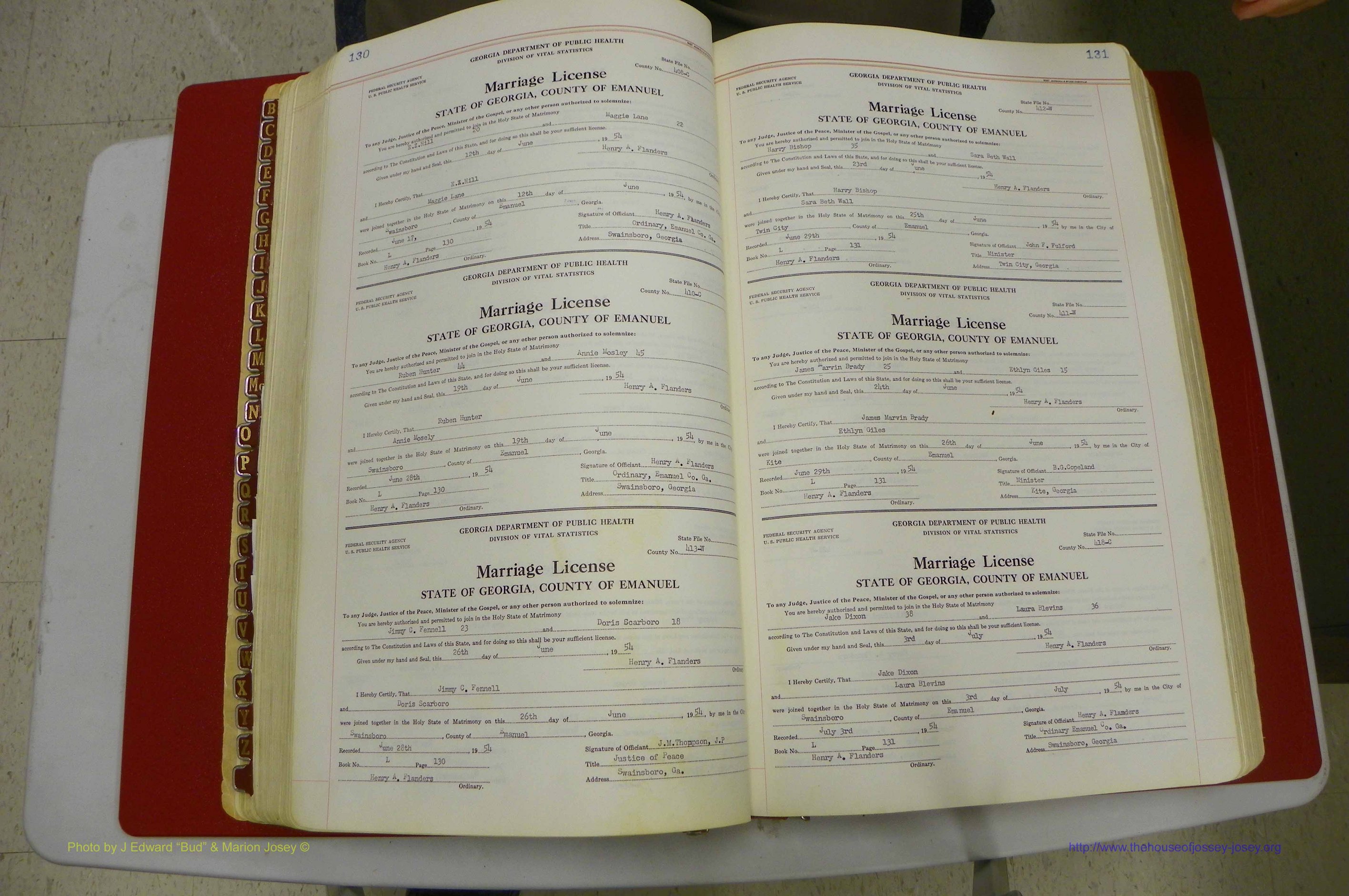 Emanuel Co, GA, Marriages Book L, 1952 - 1962, P 130-131.JPG