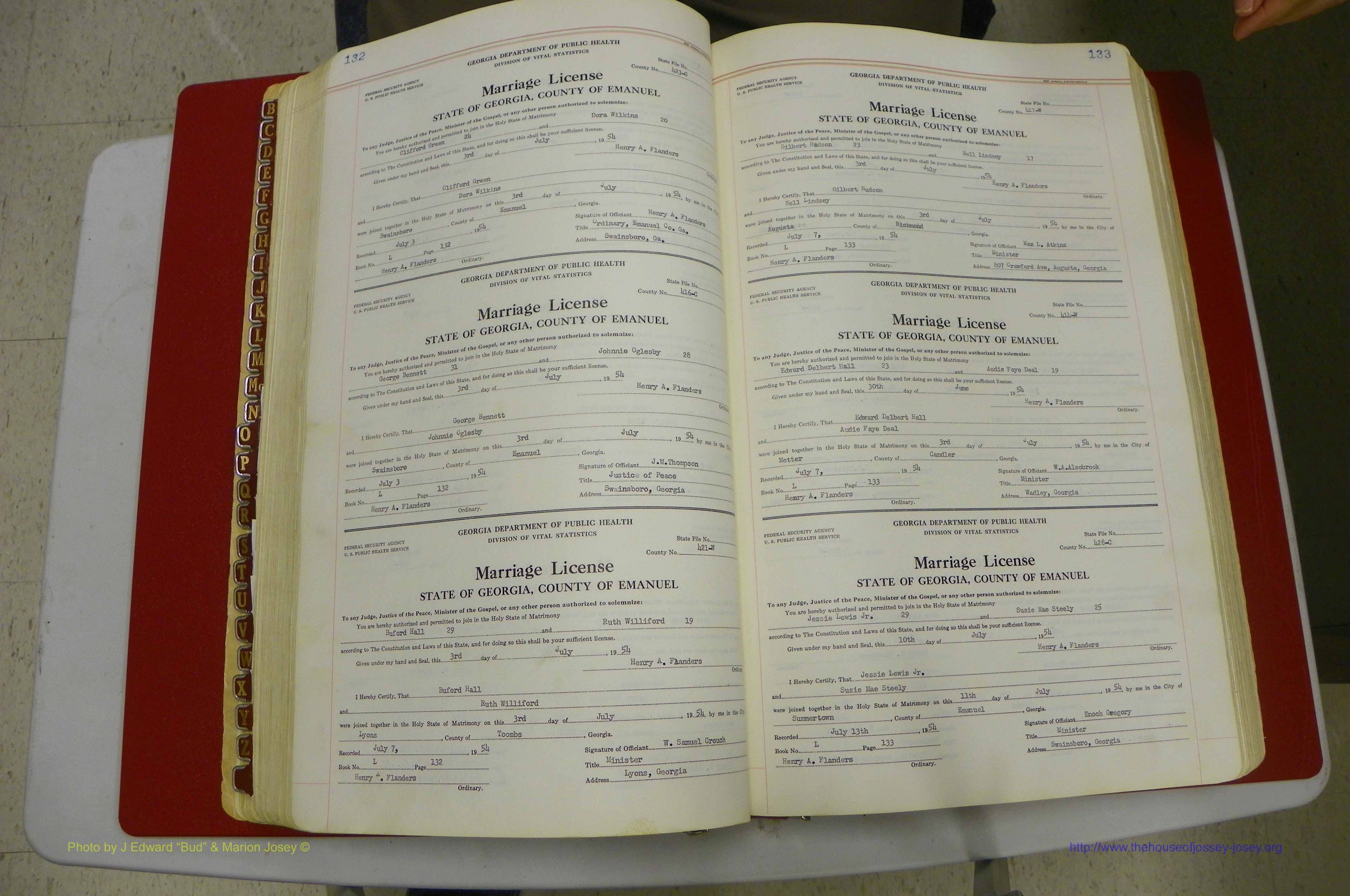 Emanuel Co, GA, Marriages Book L, 1952 - 1962, P 132-133.JPG