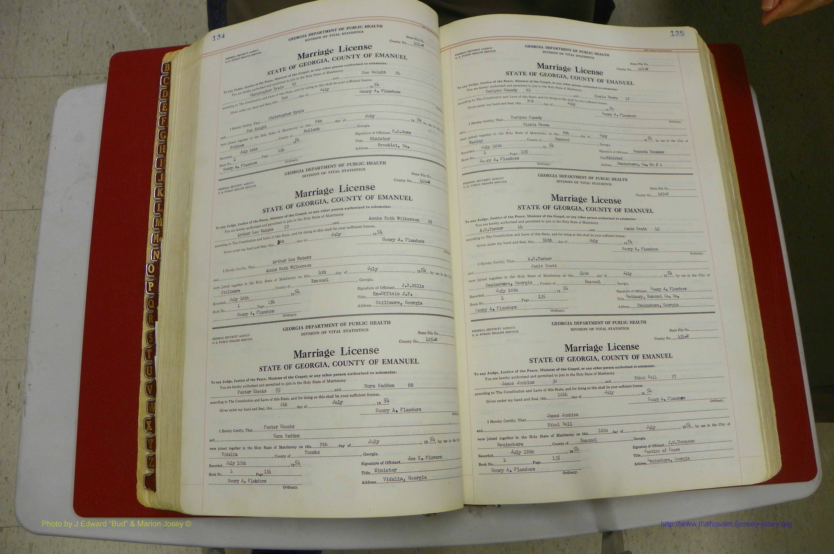 Emanuel Co, GA, Marriages Book L, 1952 - 1962, P 134-135.JPG
