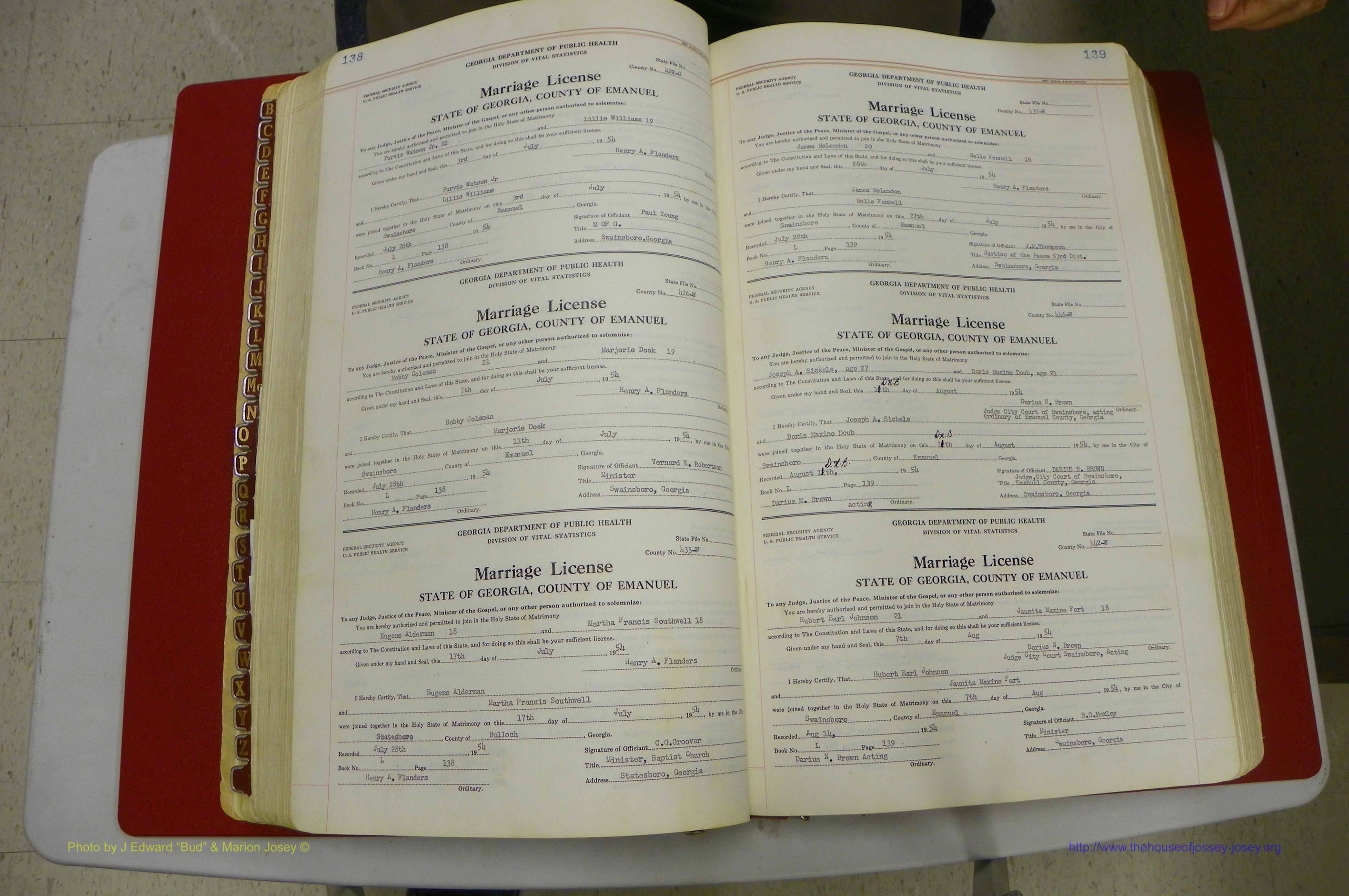 Emanuel Co, GA, Marriages Book L, 1952 - 1962, P 138-139.JPG