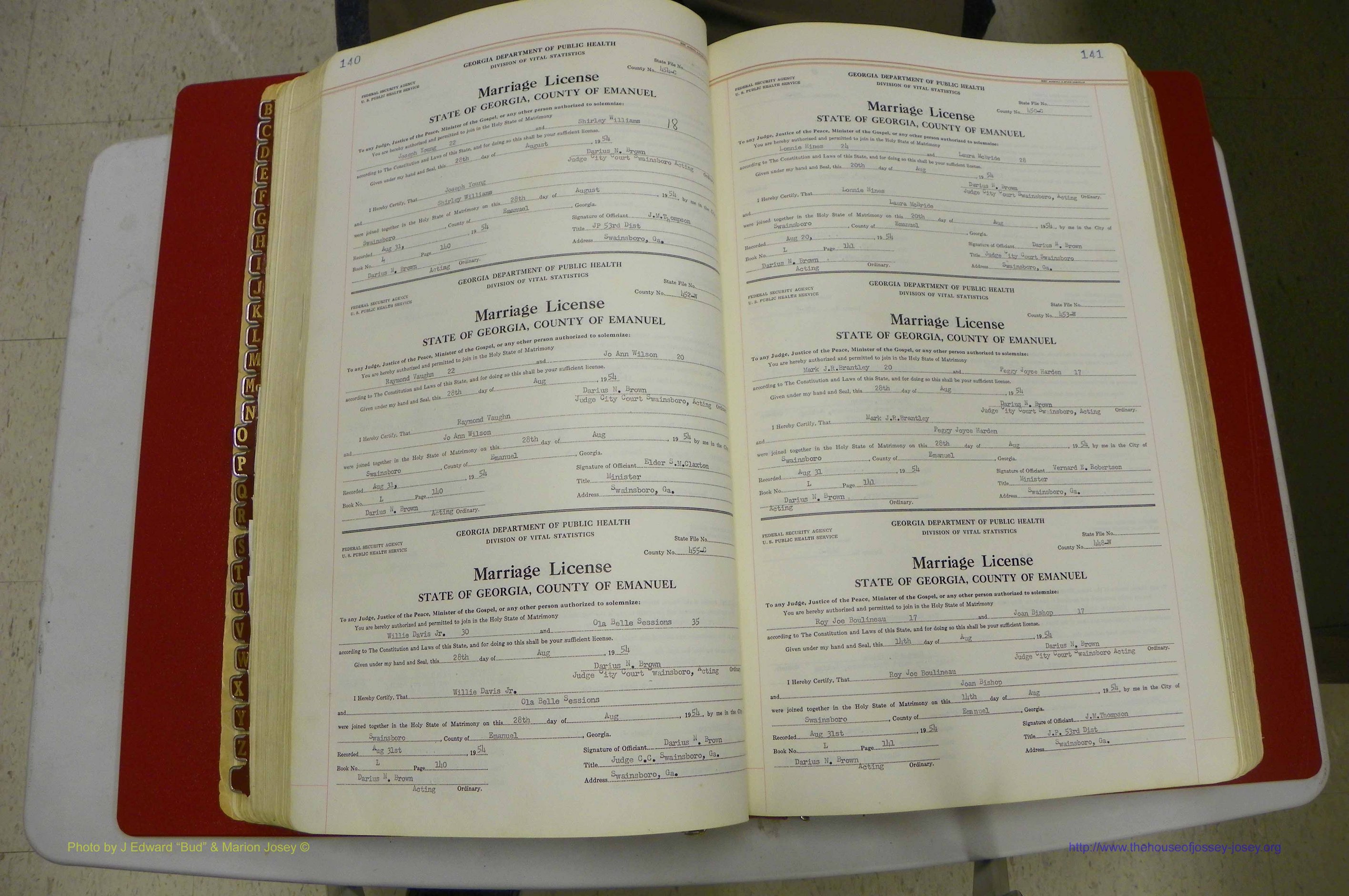 Emanuel Co, GA, Marriages Book L, 1952 - 1962, P 140-141.JPG