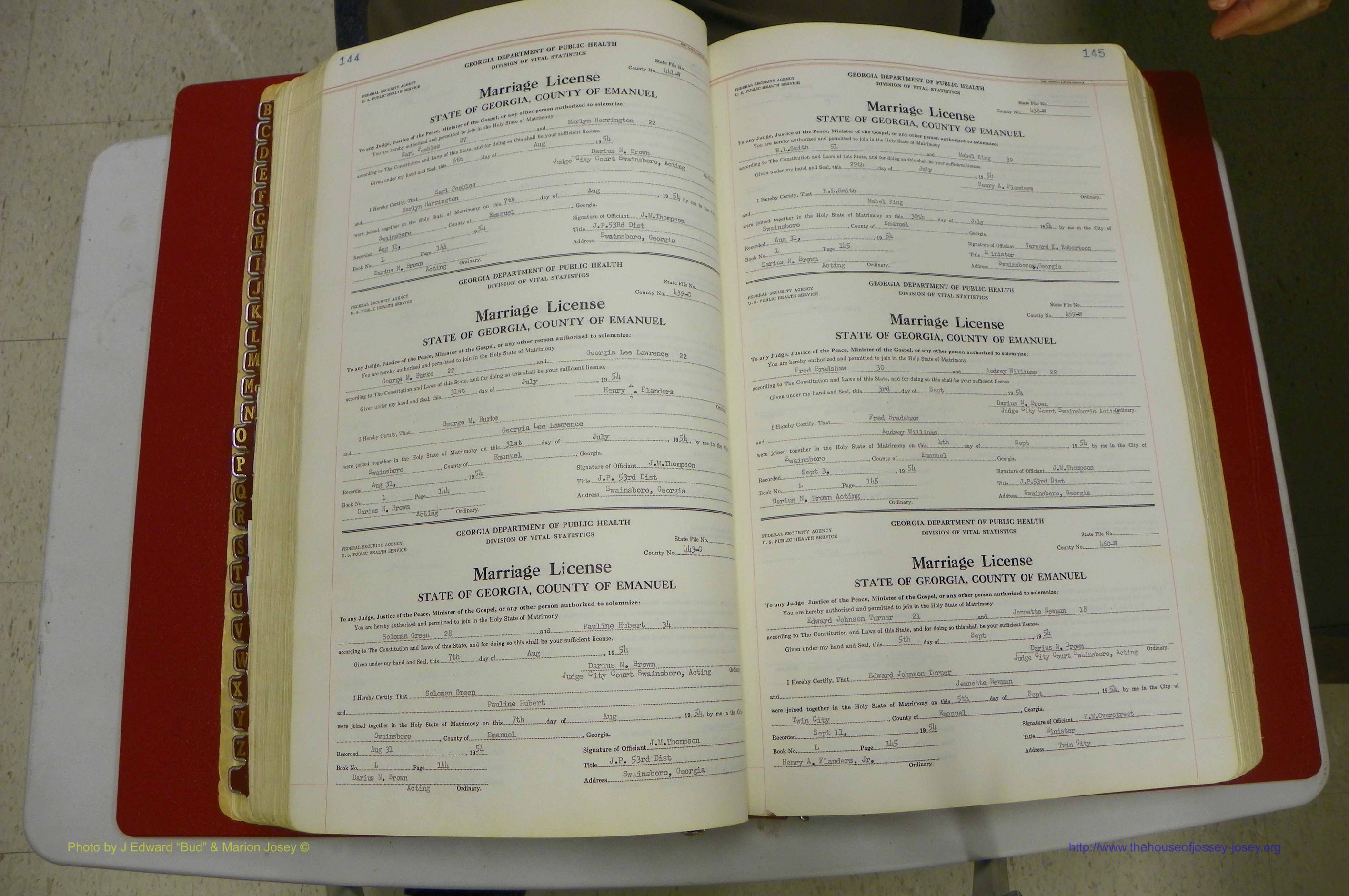 Emanuel Co, GA, Marriages Book L, 1952 - 1962, P 144-145.JPG