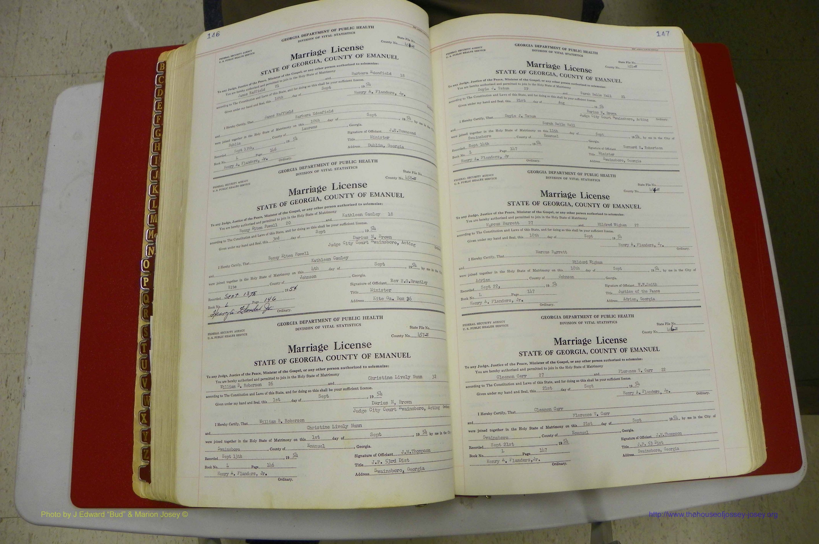Emanuel Co, GA, Marriages Book L, 1952 - 1962, P 146-147.JPG