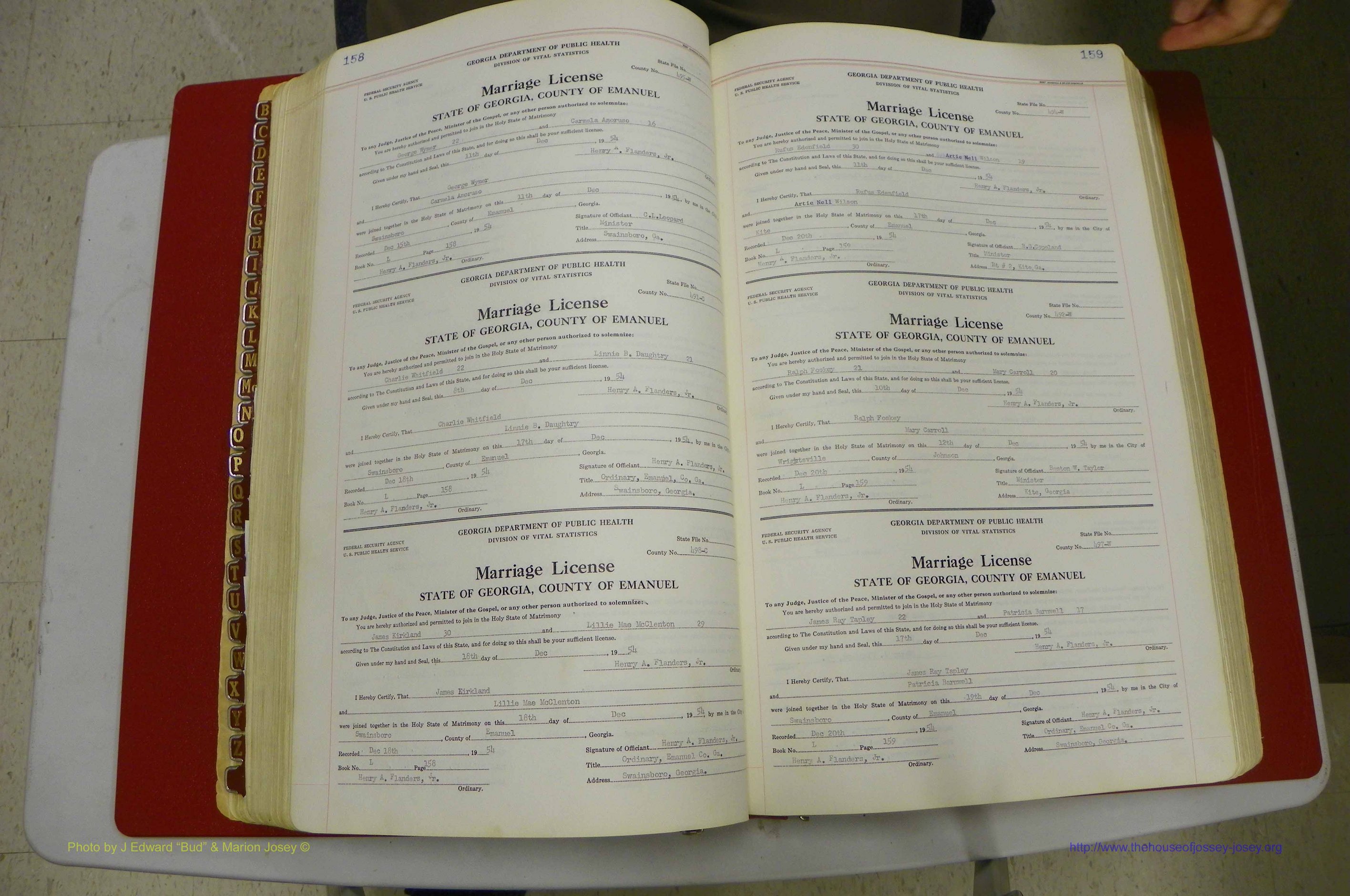 Emanuel Co, GA, Marriages Book L, 1952 - 1962, P 158-159.JPG